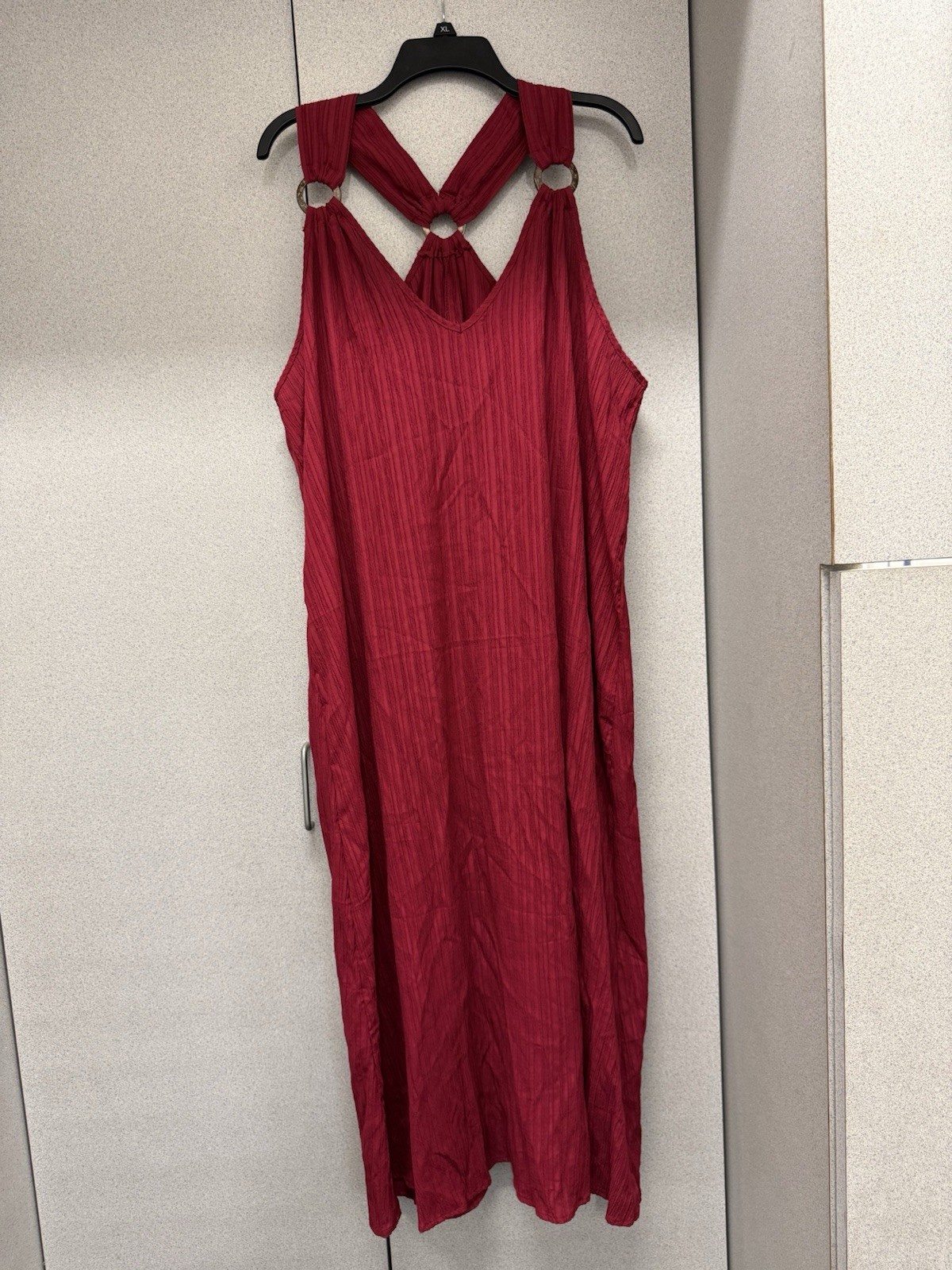 SHEIN Curve Red Solid Maxi Dress 2XL V-Neck Sleeveless Ring Detail
