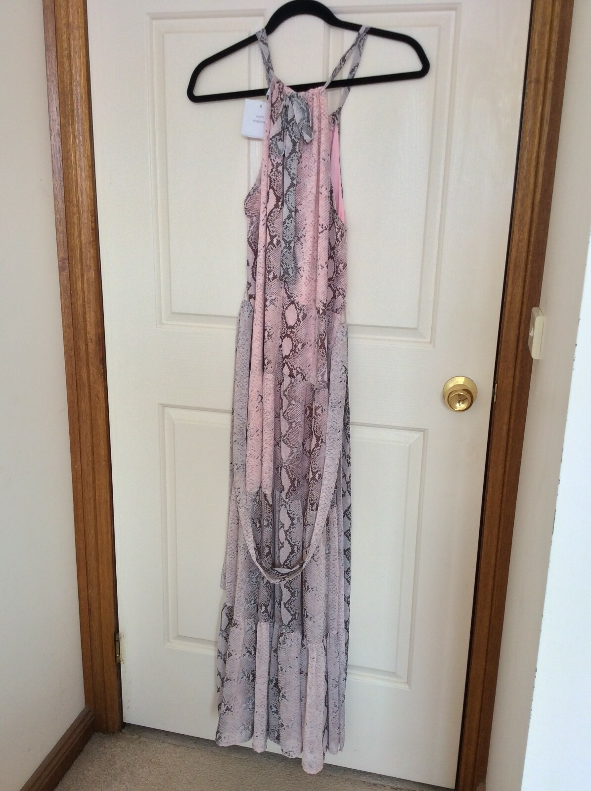 WHYTE VALENTYNE HALTER SNAKE SKIN PINK MULTICOLORED MAXI DRESS SIZES 6 and 8