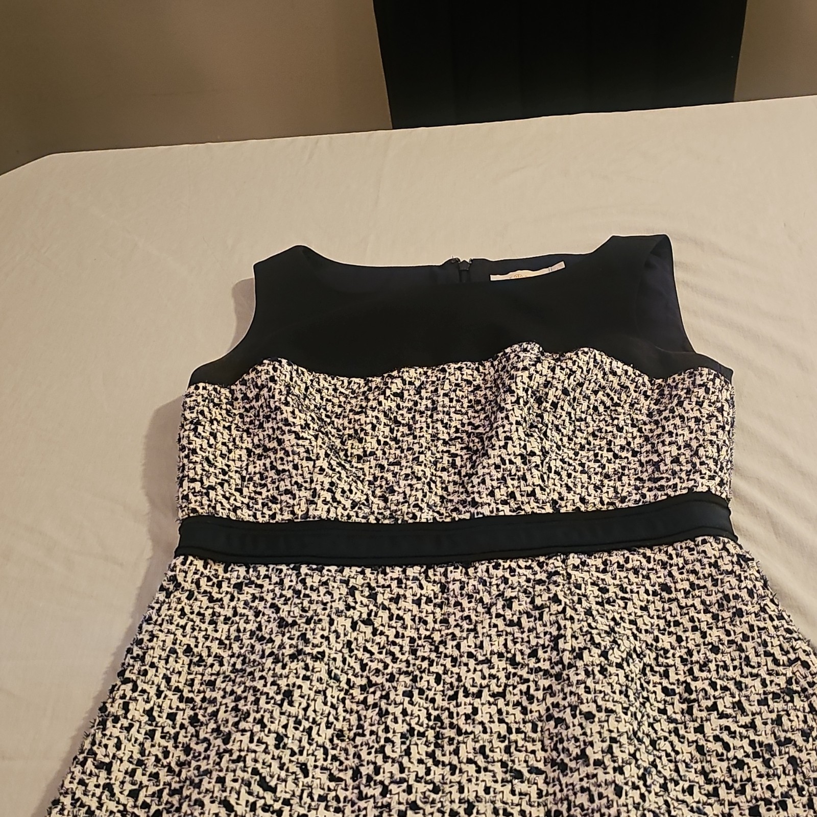 Calvin Klein Black White Houndstooth Fit & Flare Knee Dress Sleeveless 6
