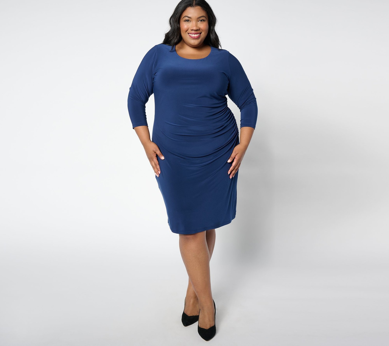 Dennis Basso Women’s Dress Sz M Italia Knit Ruched Blue A660901