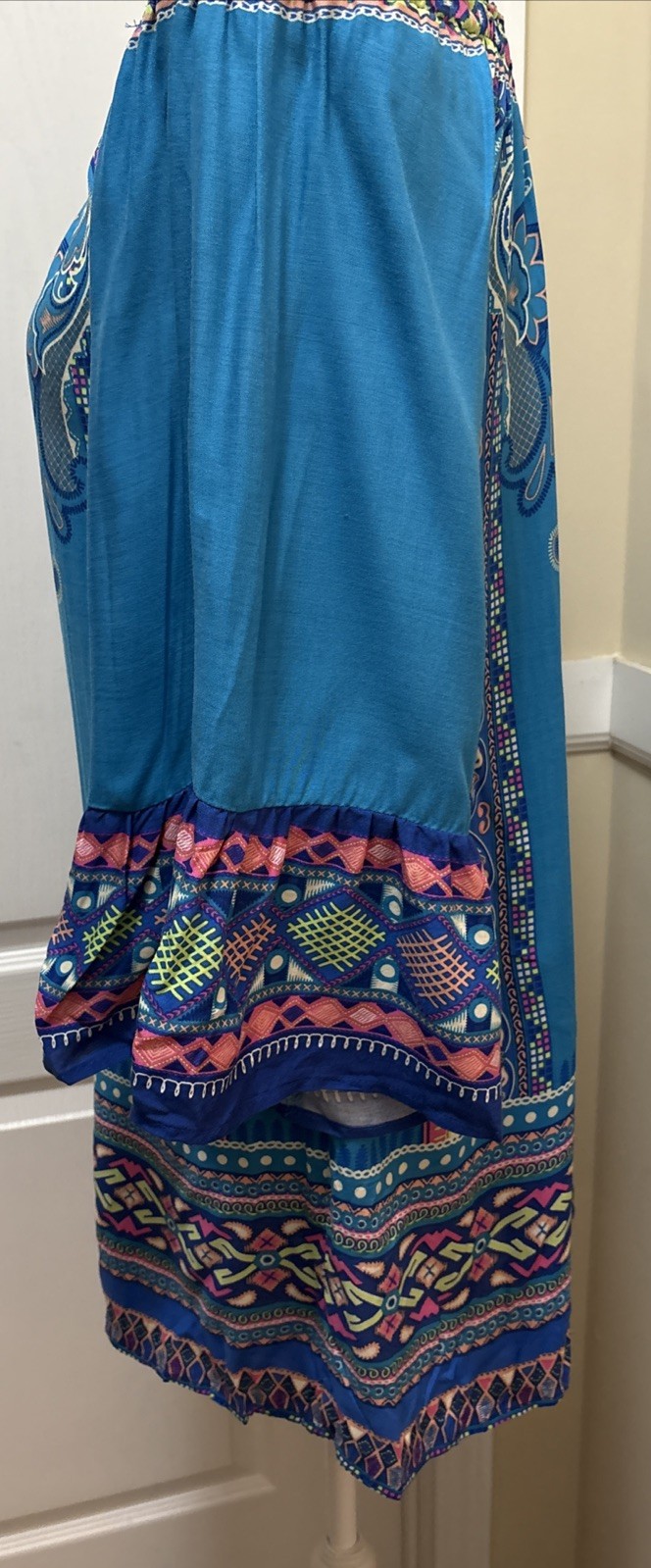 Flying Tomato Boho Off Shoulder Rayon Aqua Mini Dress Hippie Festival Medium