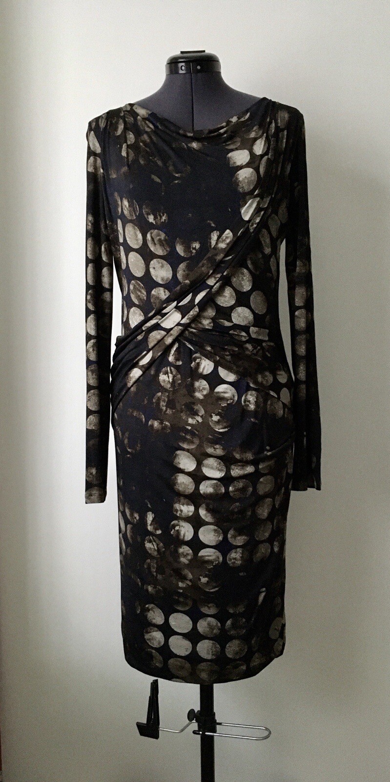 Max Mara Long Navy Brown And Beige Print Dress Size 8
