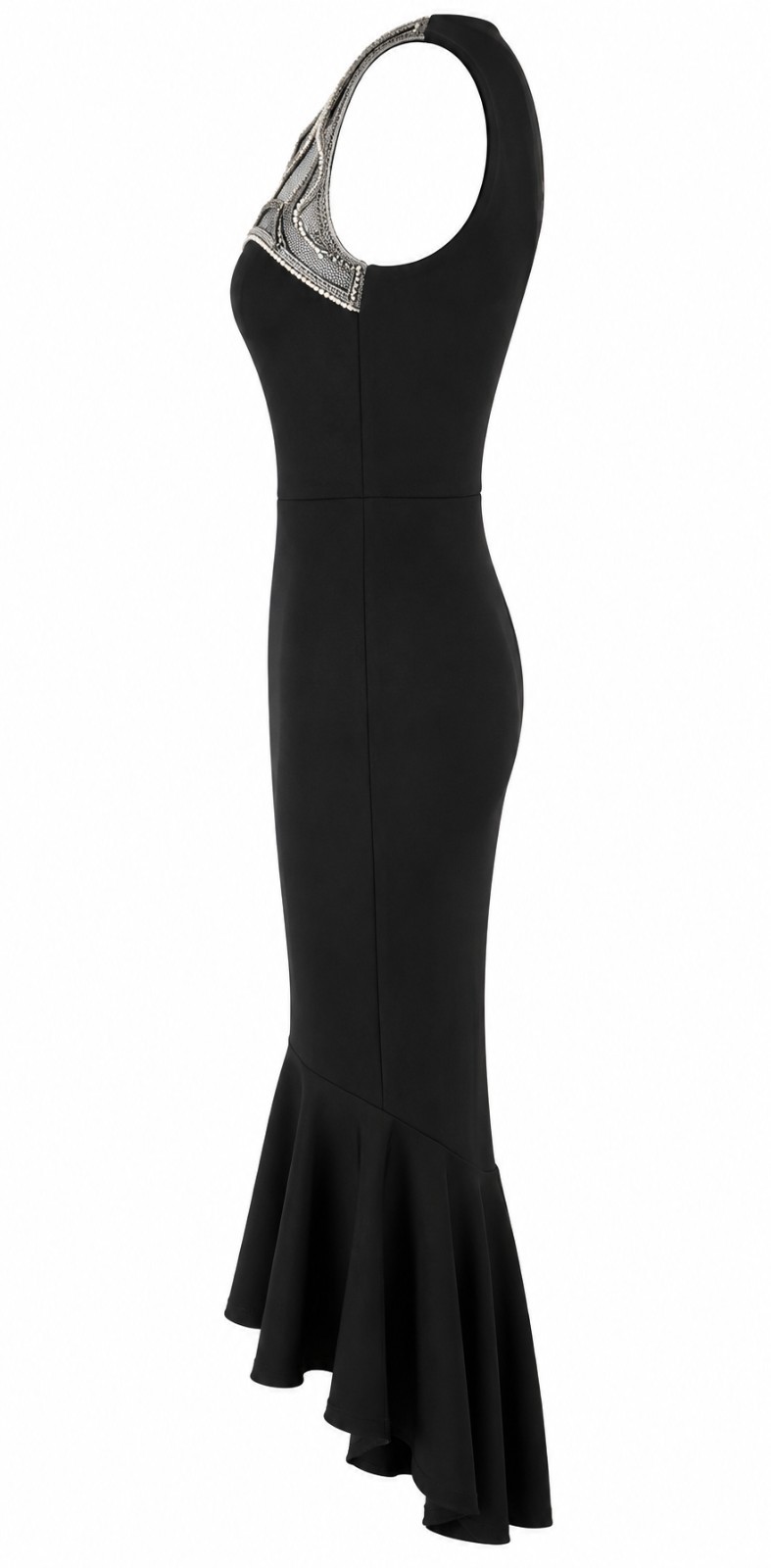 New Goddiva Black Fishtail Dress 8 Beaded Mesh Evening Party Prom