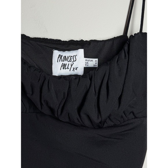 Princess Polly Black Ruched Mesh Mini Dress Bodycon Spaghetti Strap Size 2 US