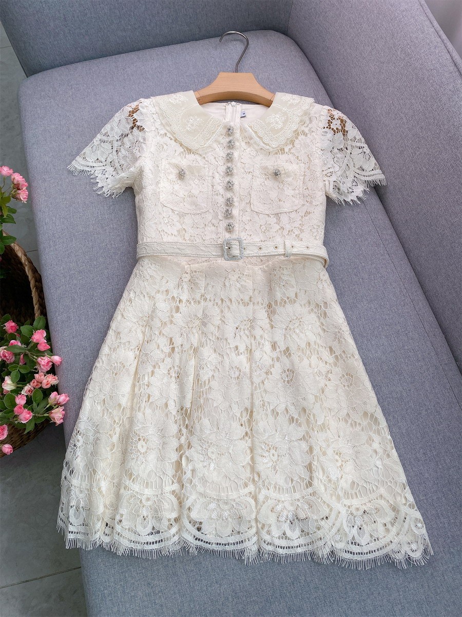 Self-Portrait Doll collar drill Flower Lace Hollowed-out Dresses Belt
