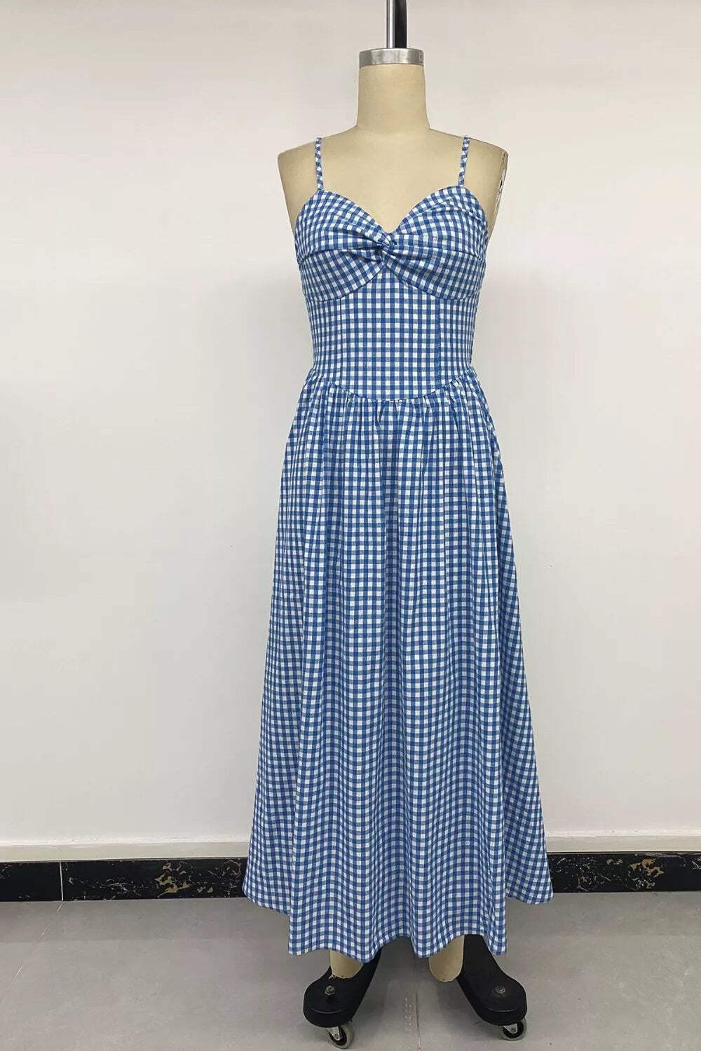 Gingham Knot Front Cami Midi Dress
