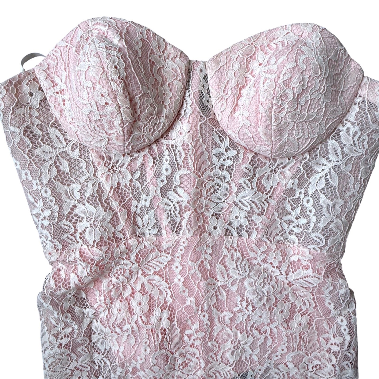 BCBG Max Azria Pink Lace Strapless Corset Sheer Midi Dress NWT Size 4