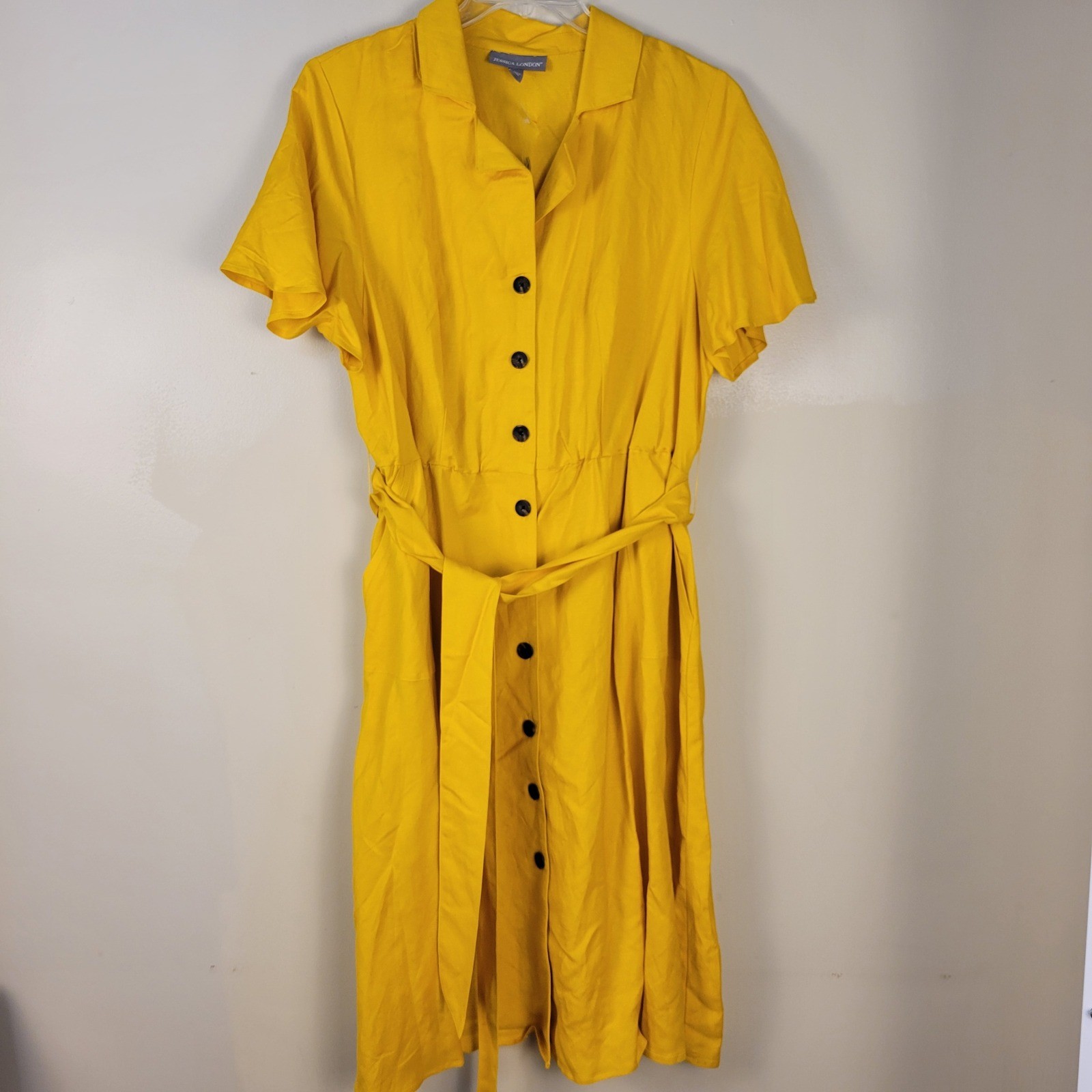 Jessica London Yellow Linen Blend Button Front Midi Shirt Dress Plus Size 20W