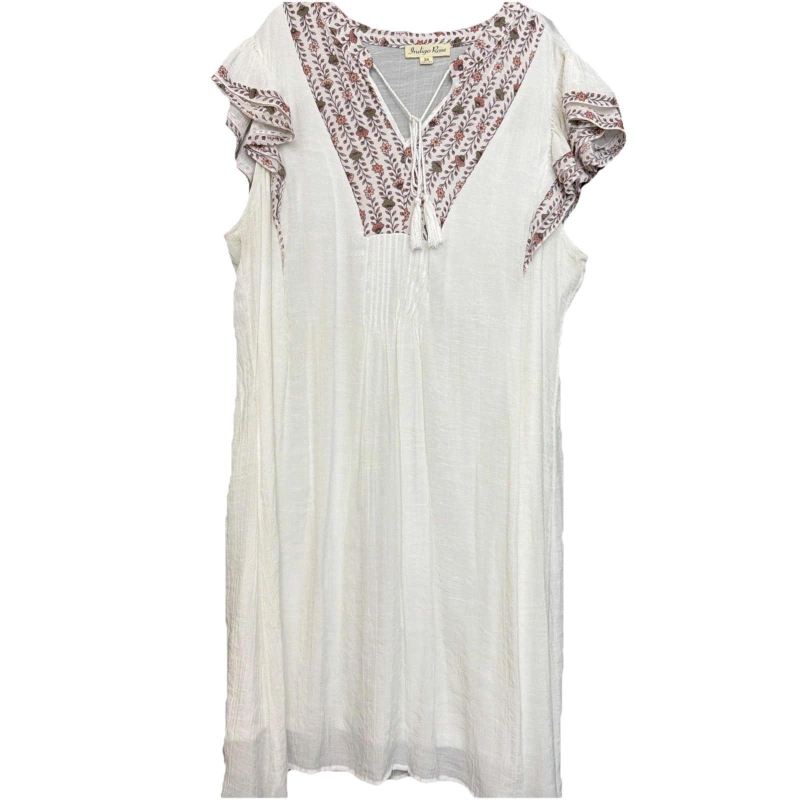 Indigo Rose WmsSz 2X Bohemian Style Embroidered Flowy Tunic Dress Y2K