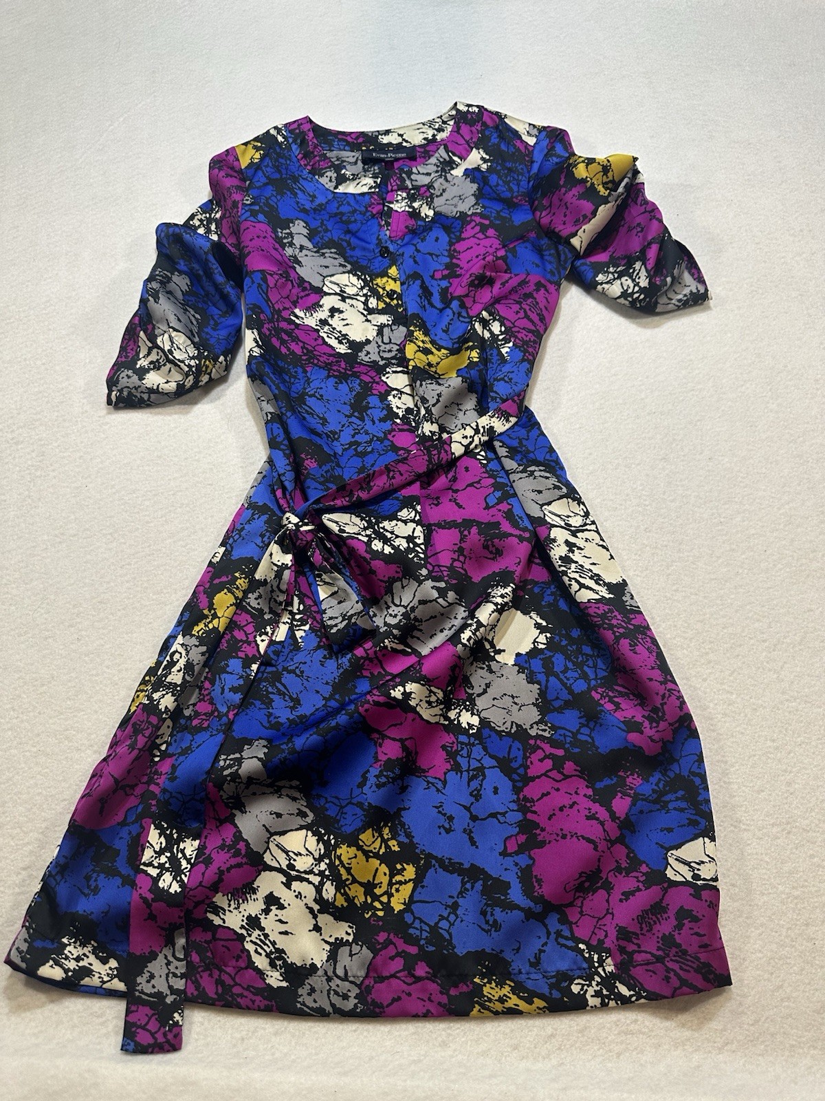Evan Picone Shirt Dress Womens 2P Multi Wildberry Abstract Floral Roll Tab