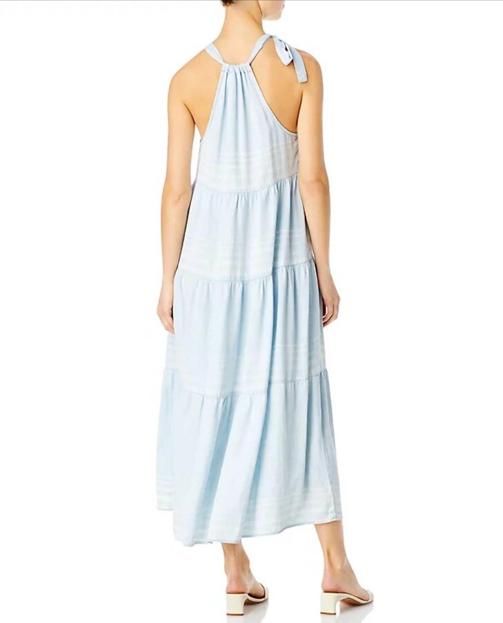 Bella Dahl Small Tiered Halter Midi Dress Amalfi Stripe Light Blue Summer