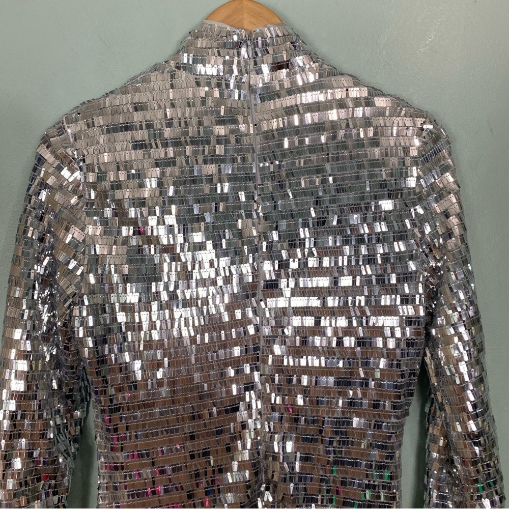 Simon Miller Sequin Sculpty Dress Silver Maxi Long Sleeve Size 0
