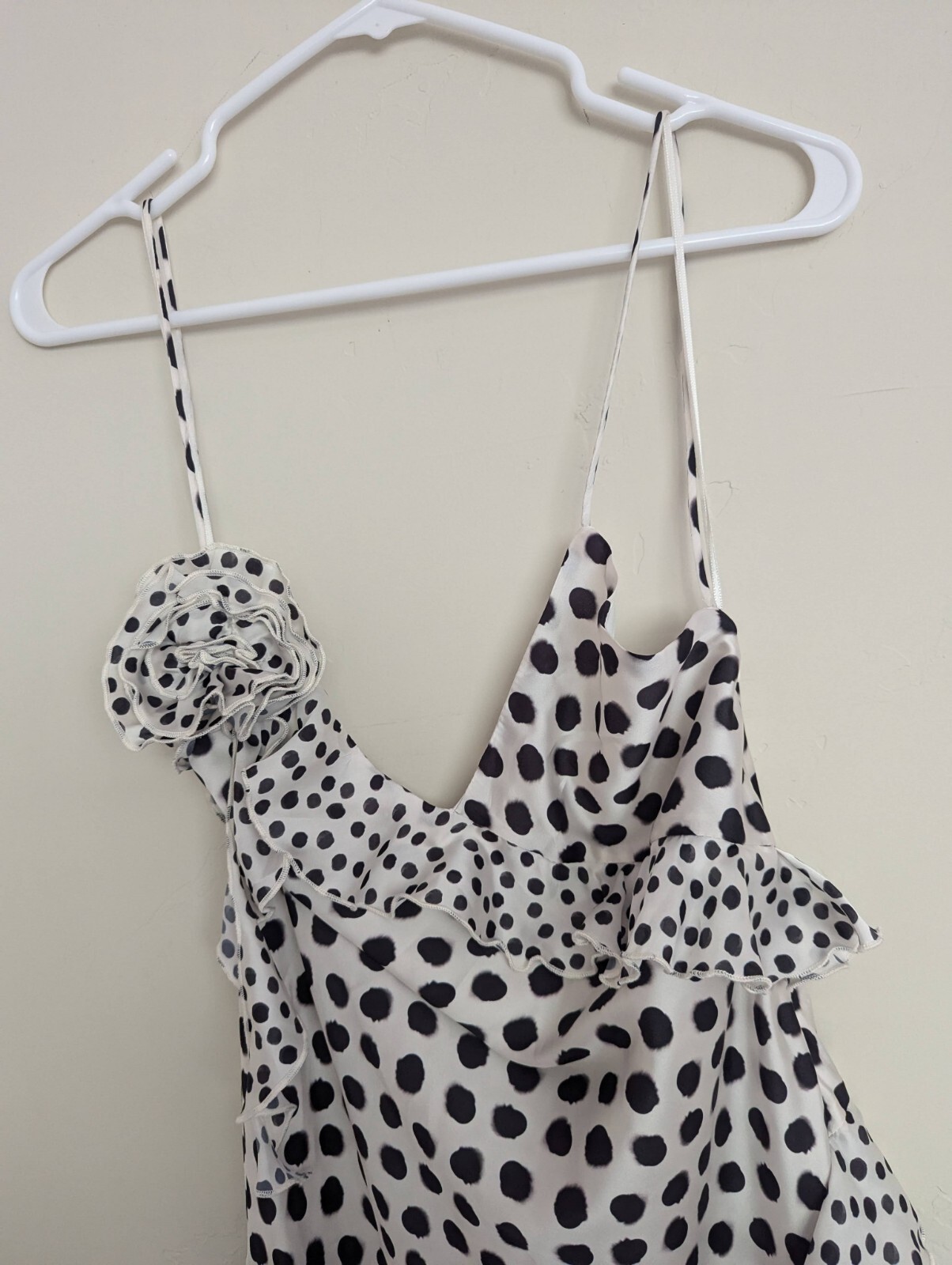 ZARA RUFFLED POLKA DOT SATIN EFFECT DRESS BLACK & WHITE XS S M NWT