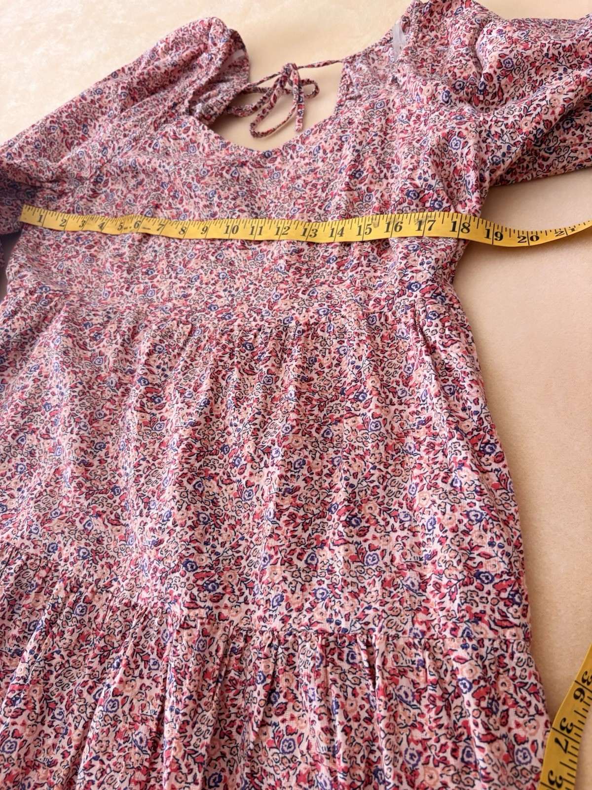 Universal Thread Peasant Midi Dress L Pink Floral Tie Back 100% Cotton Prairie