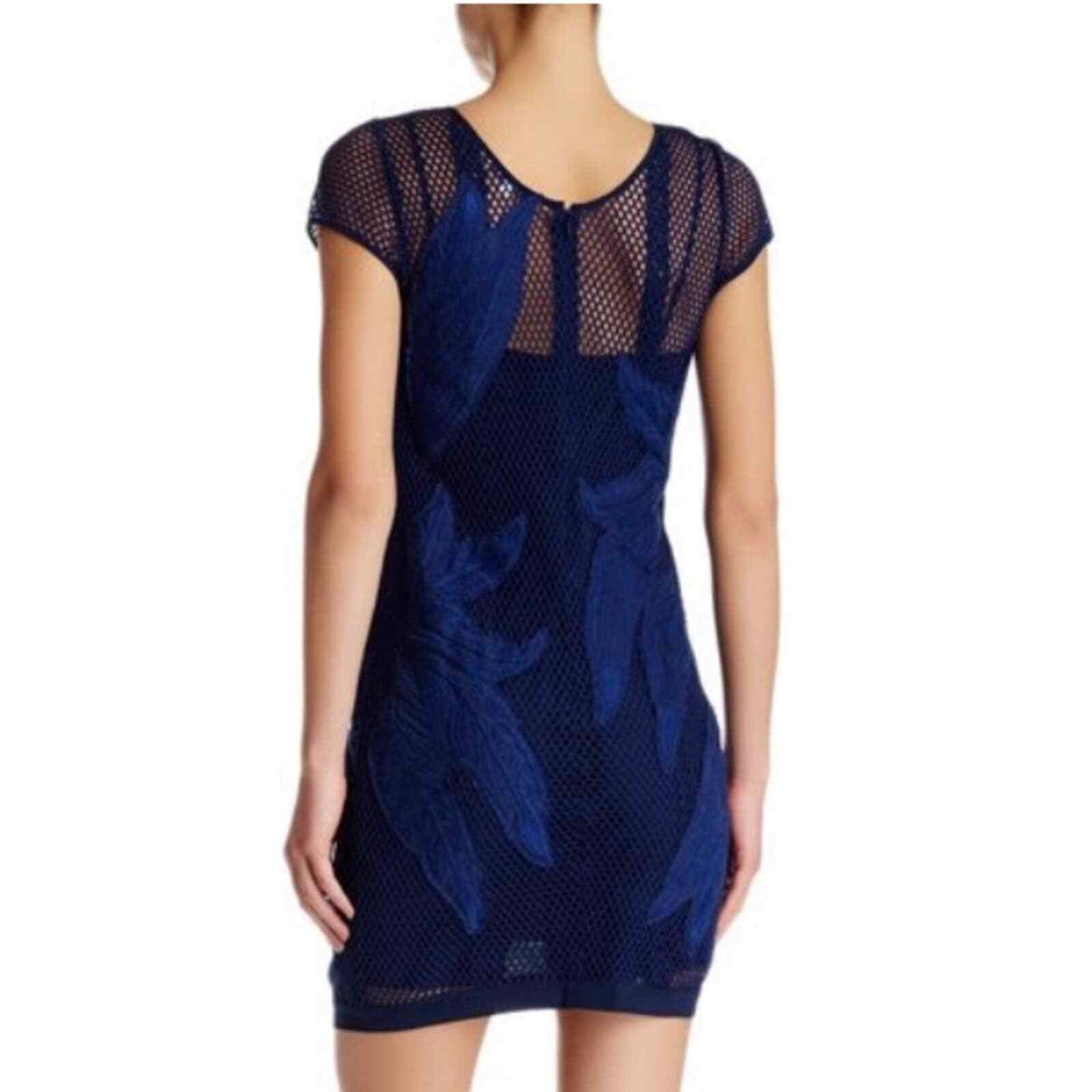 REBECCA MINKOFF 8 Ivy Leaf Embroidered Appliqué Mesh Mini Dress Indigo