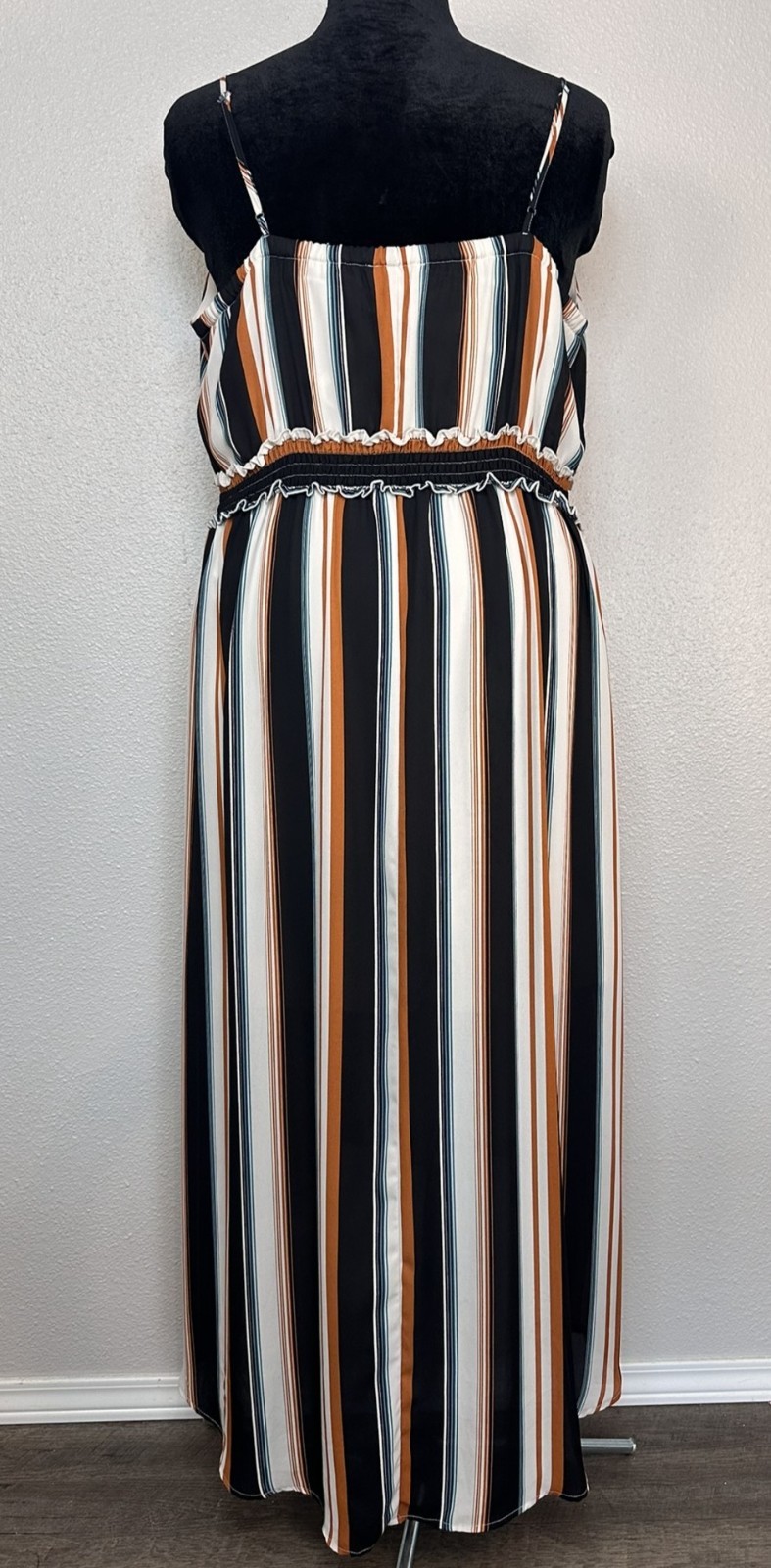 Maurices Striped Black/Orange/Blue/White High-Low Thin Strap Dress – Women’s XXL
