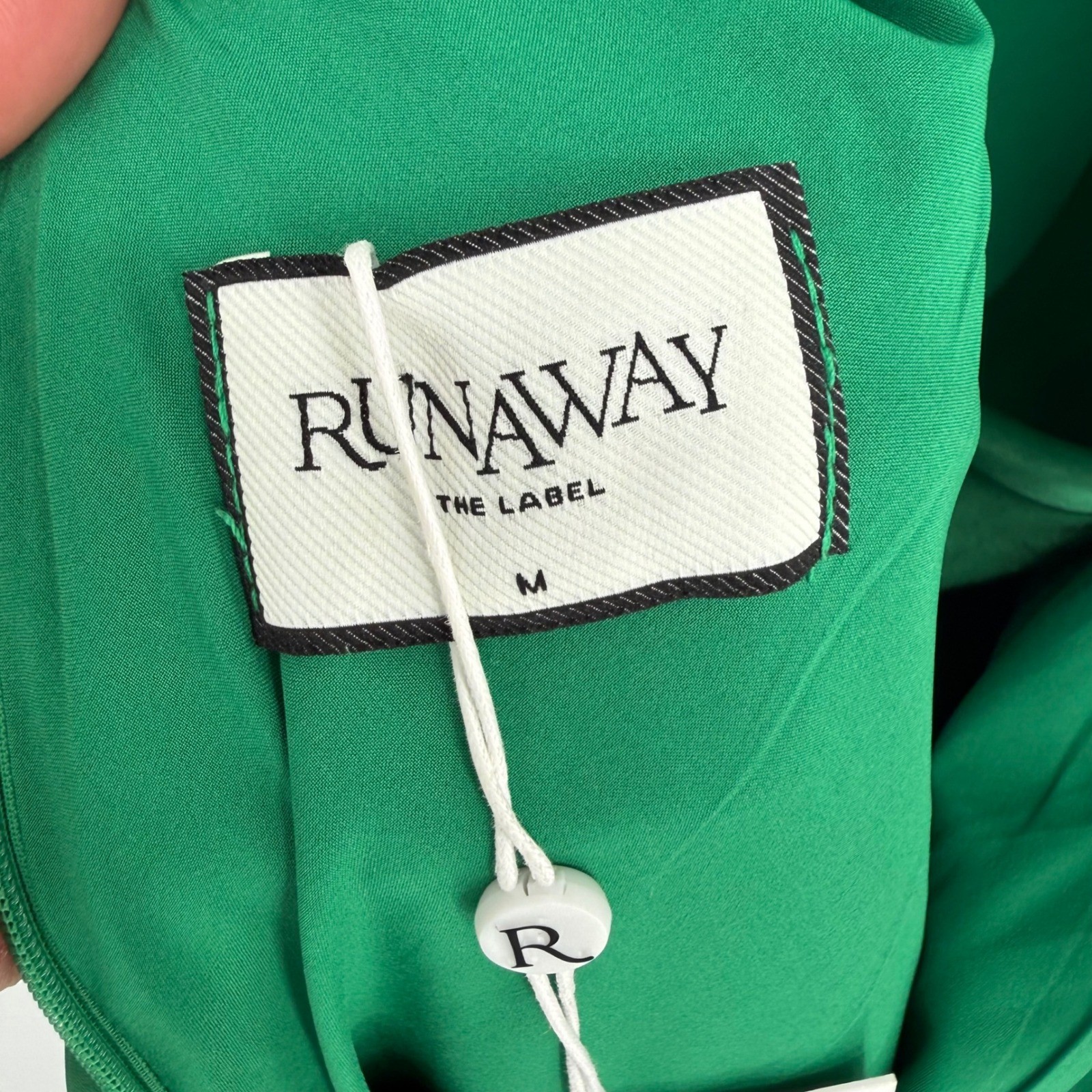 RUNAWAY THE LABEL RAELYN MAXI DRESS EMERALD GREEN SATIN OPEN BACK MEDIUM NWT