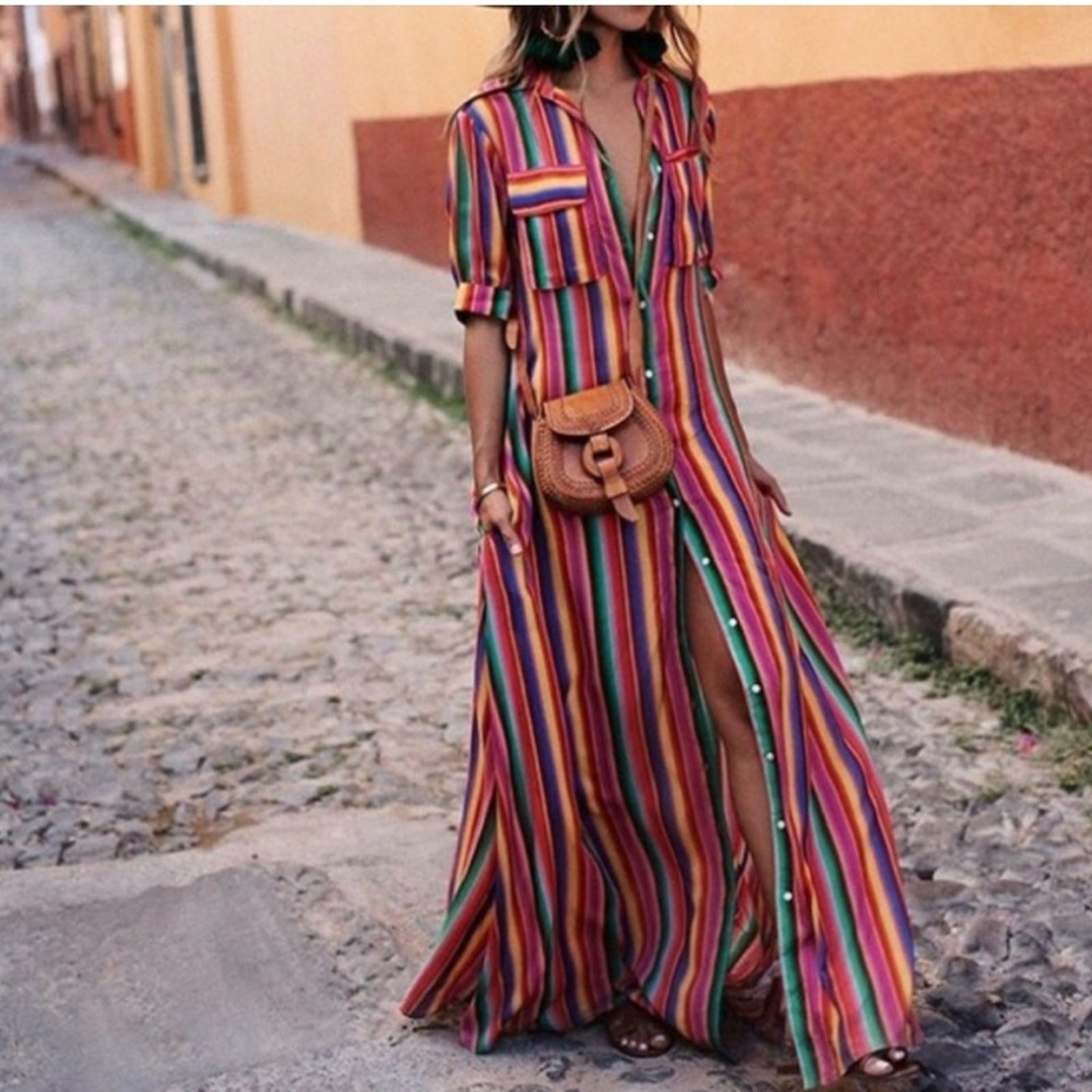 NEW All Things Mochi Isabella Rainbow Stripe ShirtMaxi Dress