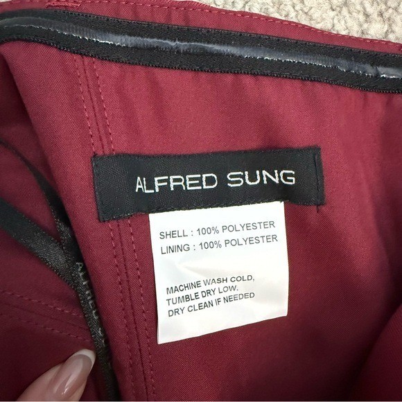Alfred Sung D699S Strapless Hi-Low Gown Burgundy 8