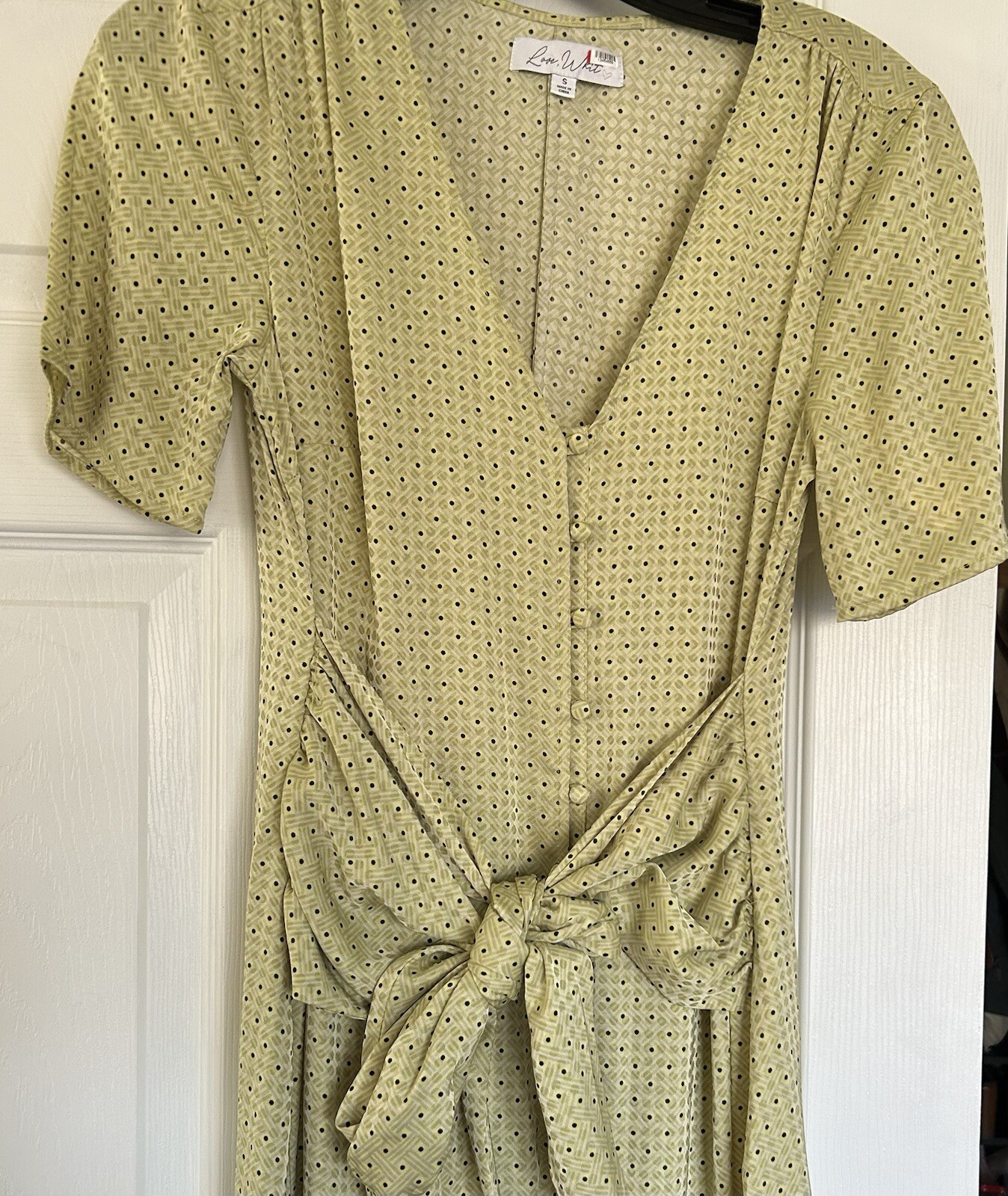 Love Whit by Whitney Port Citron Dot Tie Waist Polka Dot Maxi Dress Size Small
