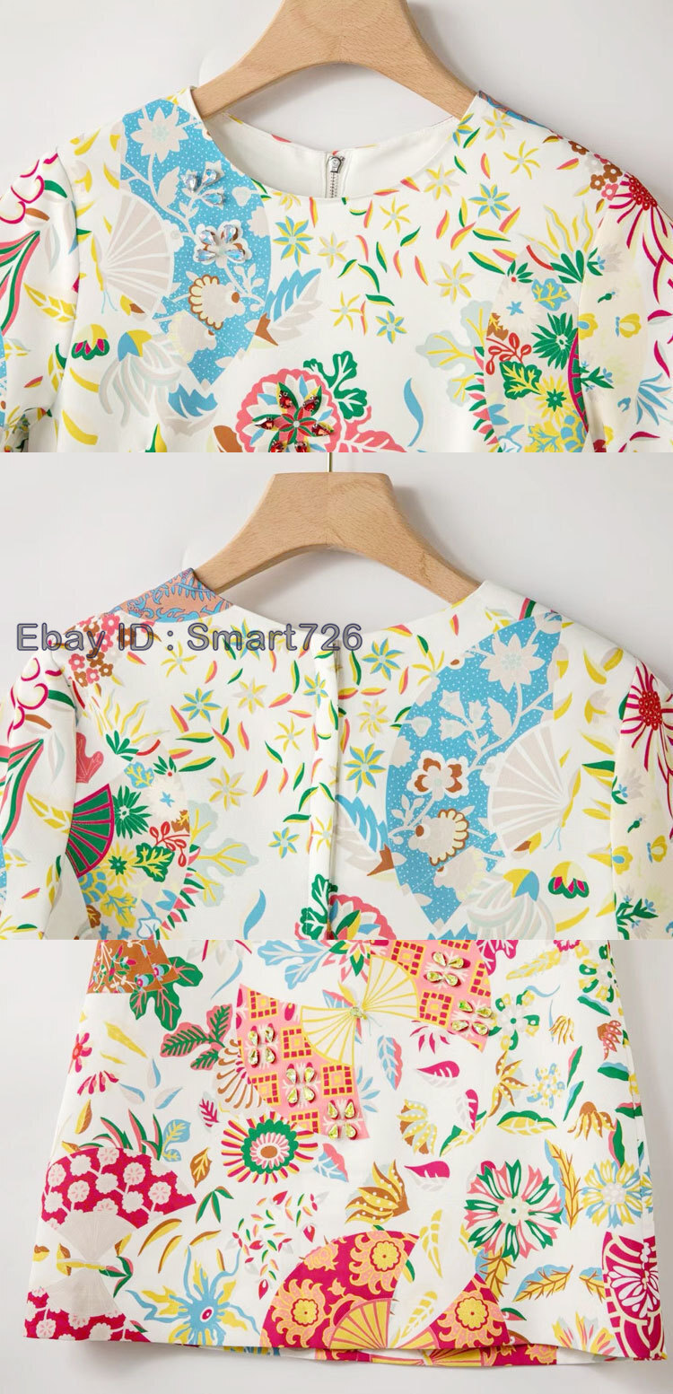 Occident Runway New Beaded Women’s Loose Short Sleeve Printed Midi Dress A-line