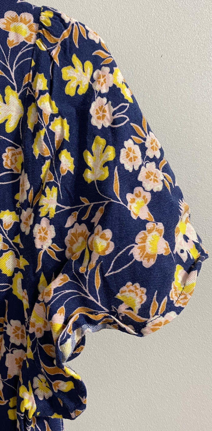 Goodthreads Women’s Tulip Sleeve Button Down Dress Blue With Wildflowers Small