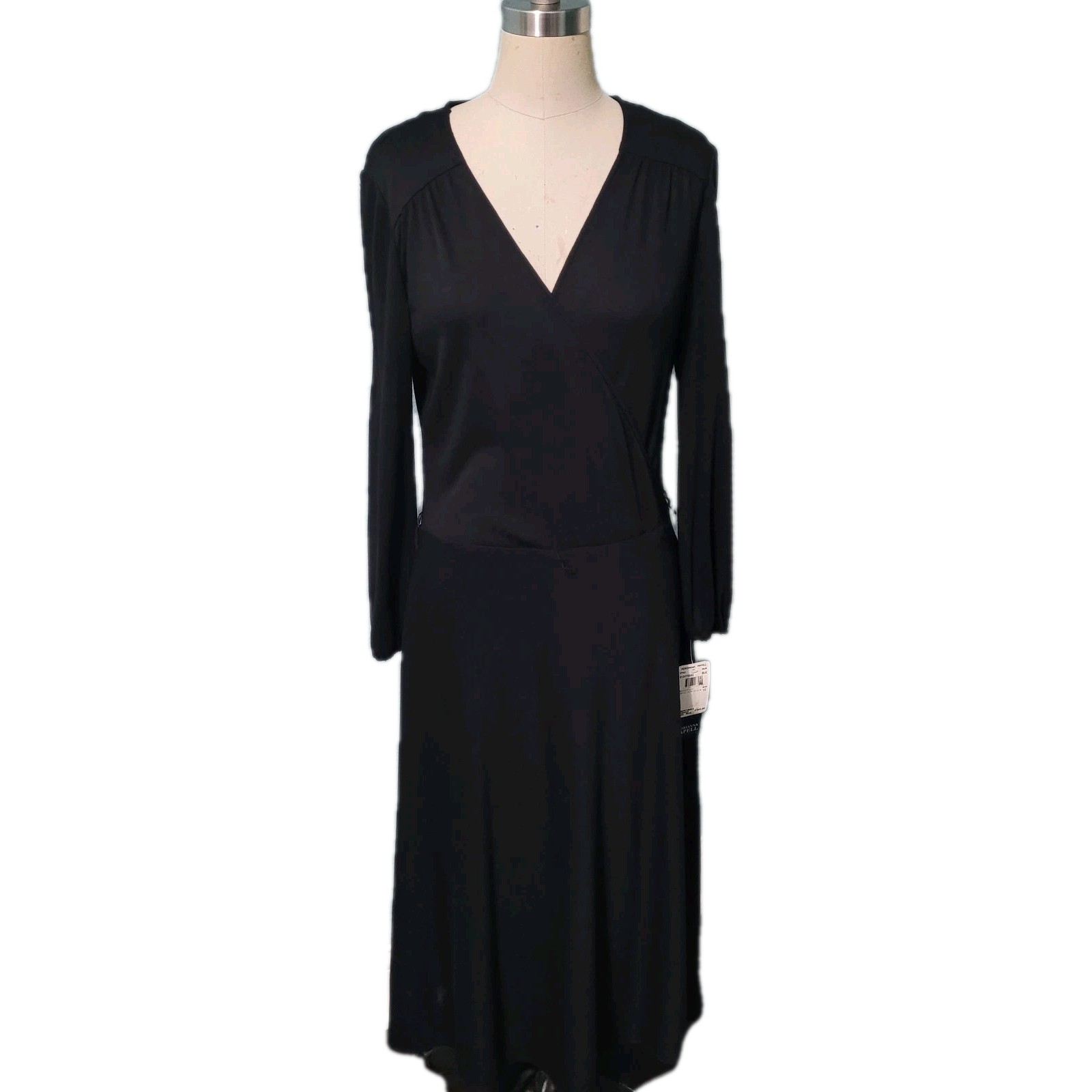 Adrianna Papell Maxi Dress Women 10P Black Lined Faux Wrap Boho Lagenlook Career