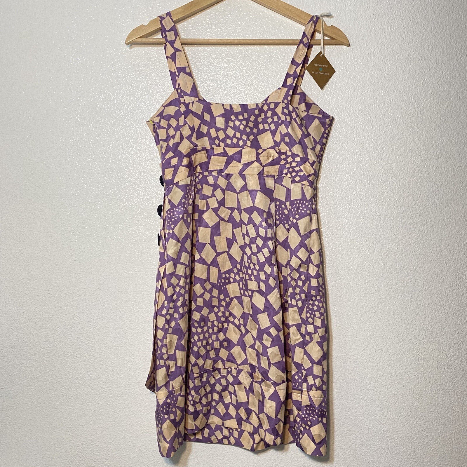 Marc Jacobs Silk Blend Geometric Purple Cream Dress Womens 0