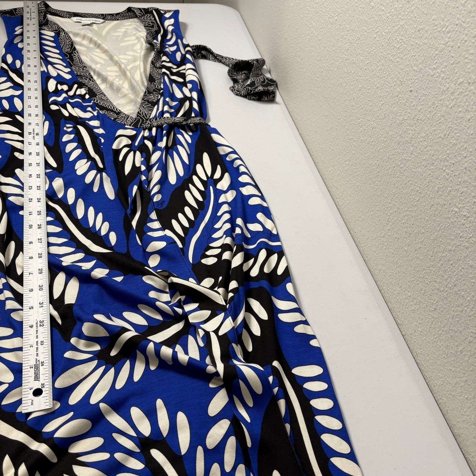 Diane Von Furstenberg DVF Orchid Maxi Dress Size 12 Blue White Silk Leaf Wrap