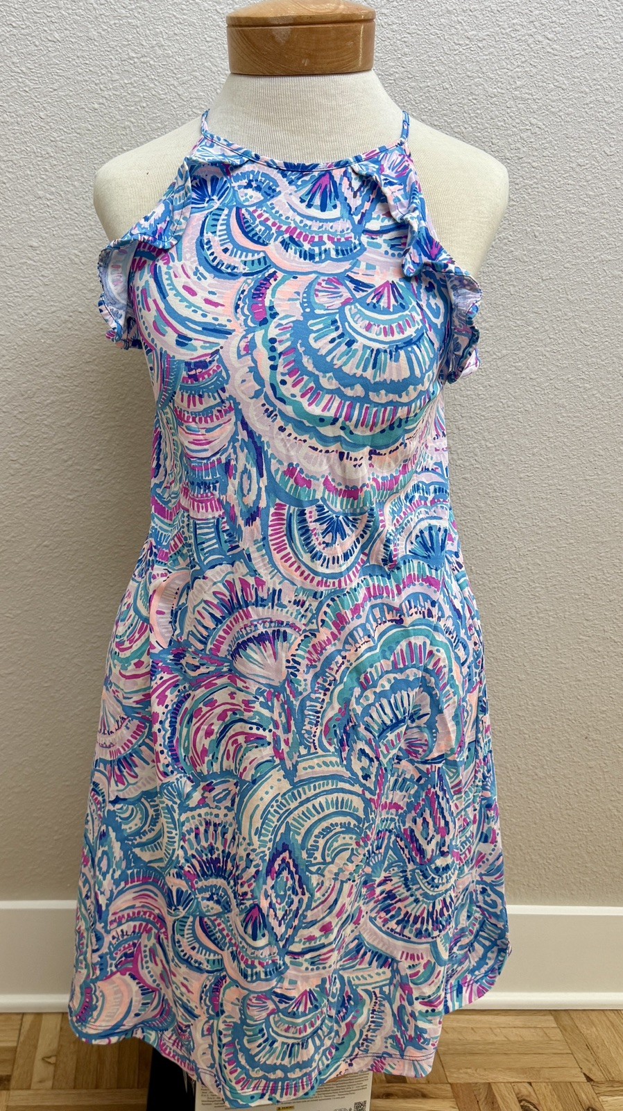 Lilly Pulitzer Billie Ruffle Shift Dress XXS Blue Happy As A Clam Halter Pima