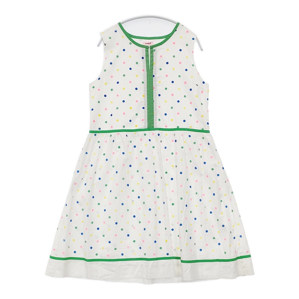 sewdA Dot Pattern Hand-Printed Cotton Made in Japan dress White green 6-0410S△
