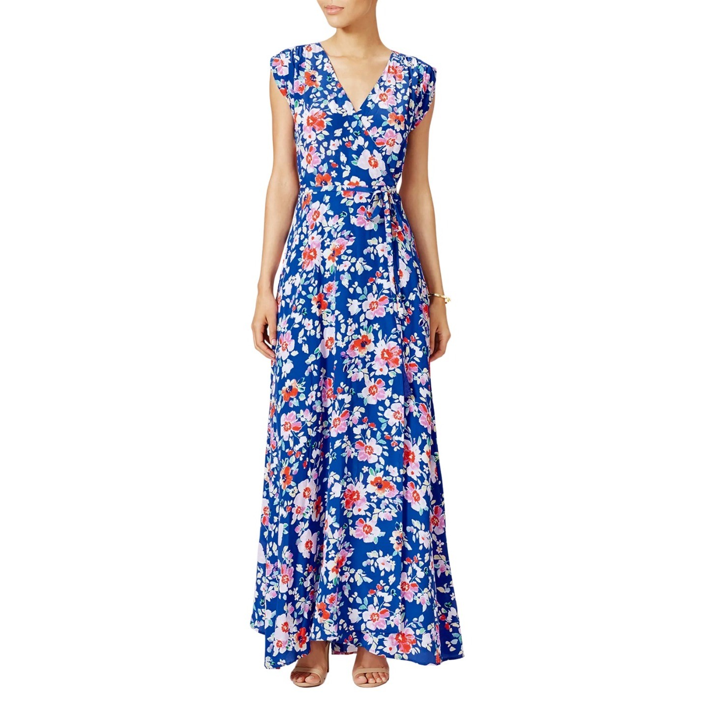 Yumi Kim Dress Womens Small Blue Swept Away Floral Silk Wrap Maxi Wedding Guest