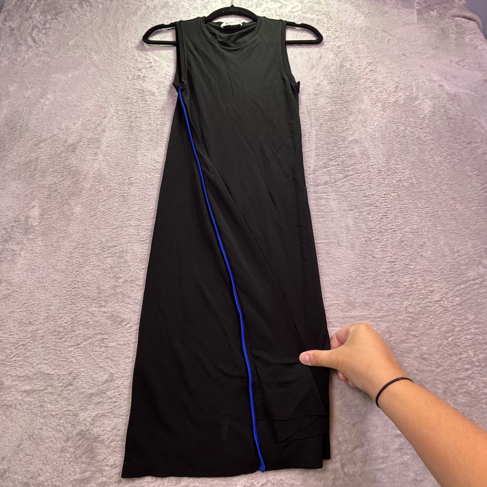 T by Alexander Wang Womens Dress Small Black Blue Contrast Piping Bodycon Mini