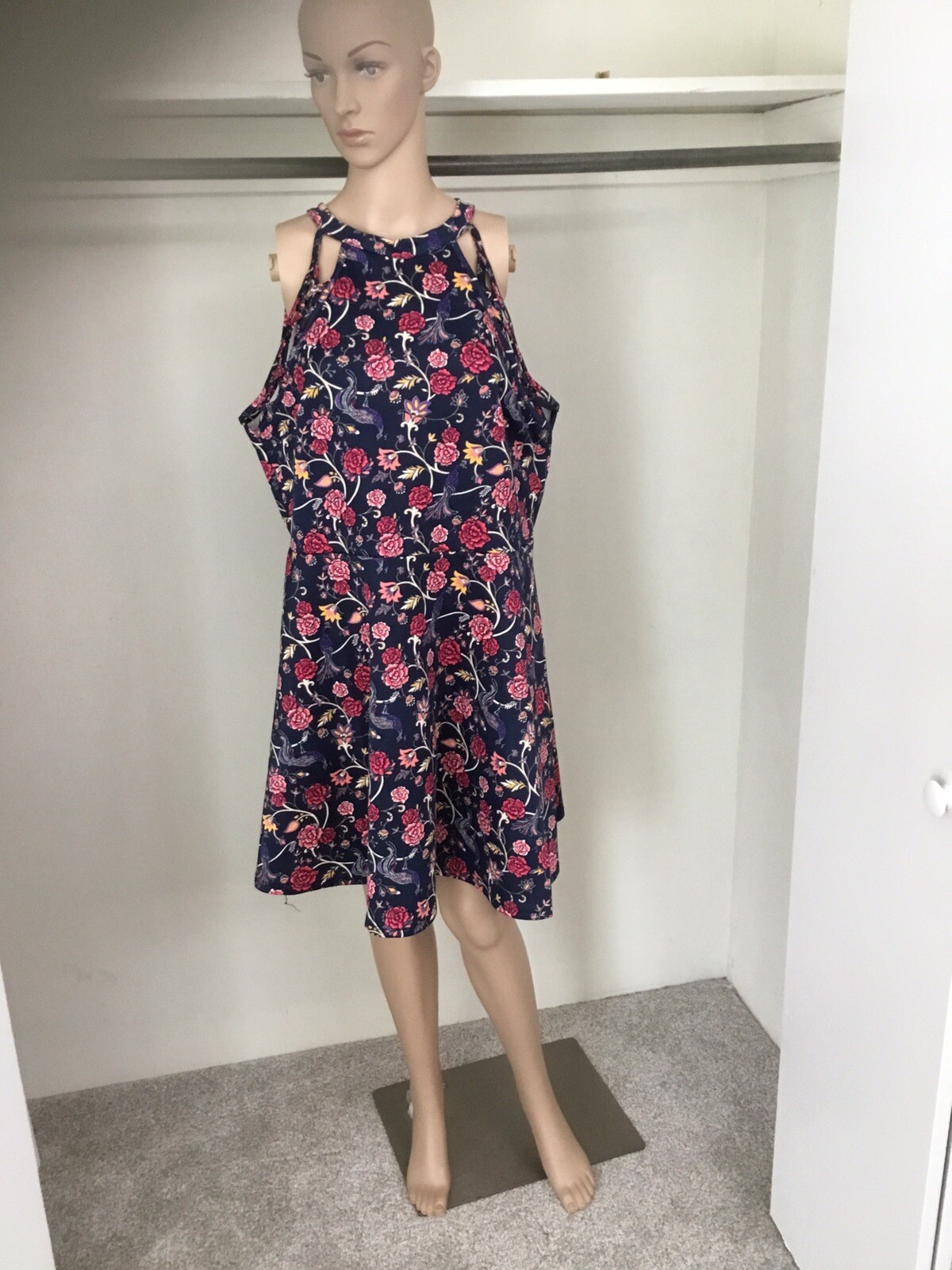 No Bounderies sun dress sleeveless 3X Navy Blue with Flowers Short poly spandex
