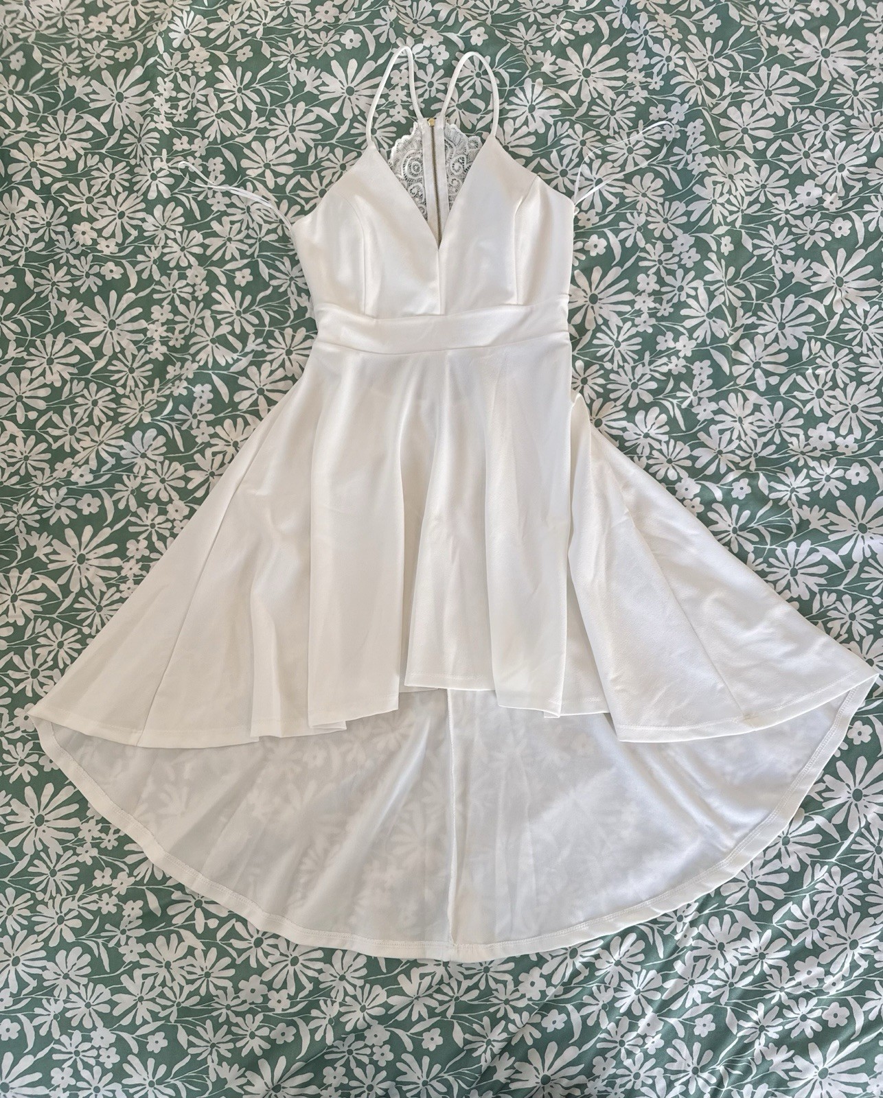 Charlotte Russe White Satin High Low Dress Lace Back Bridal Prom Size M