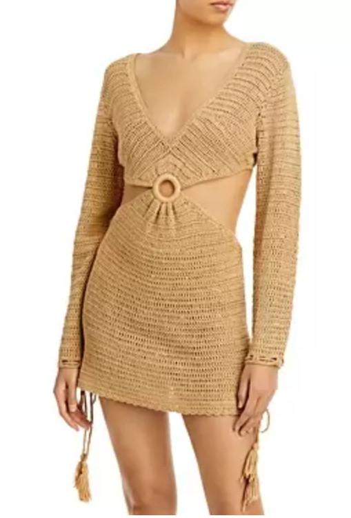 FORE Cut Out Knit Mini Dress Beige Size XL 3677