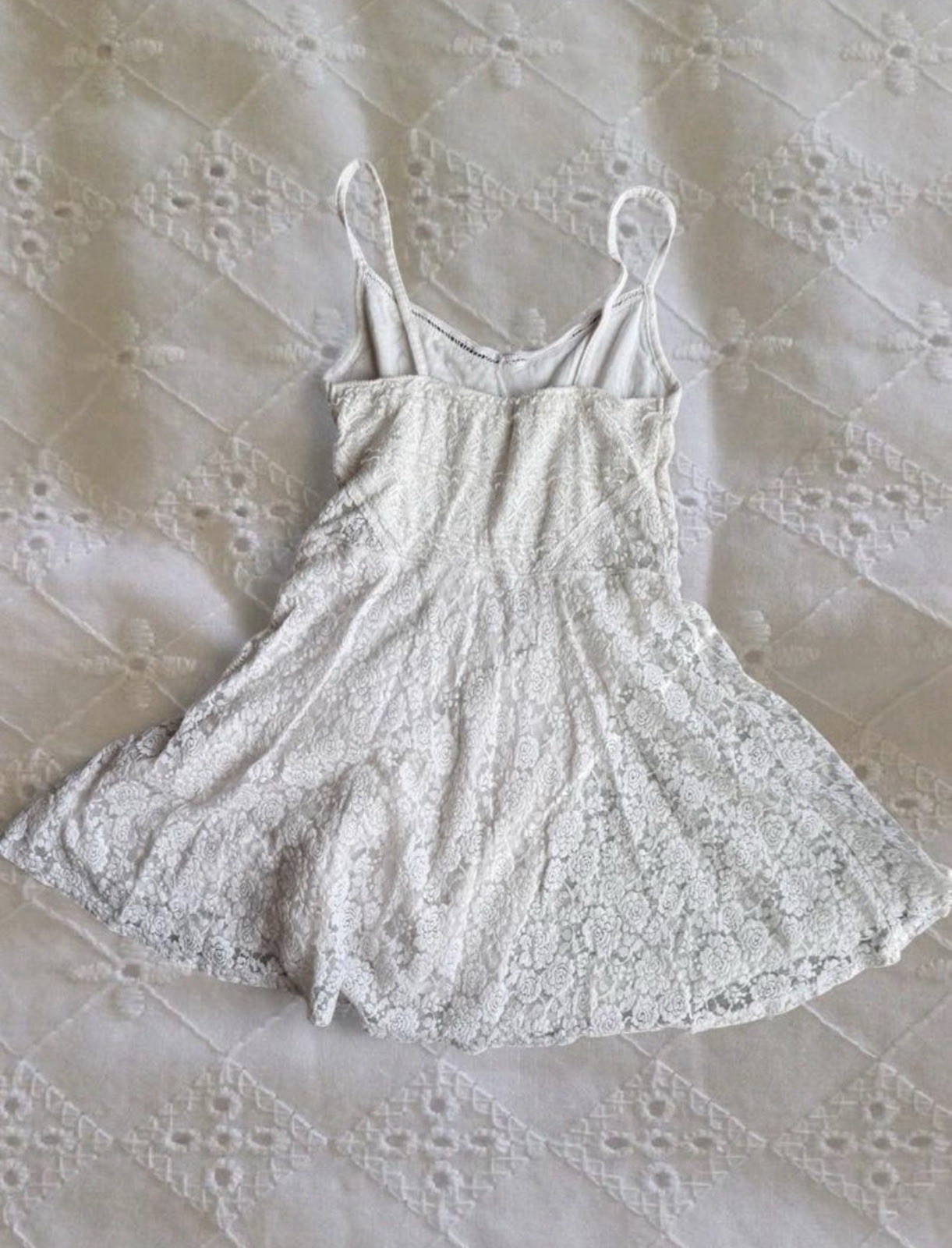 Abercrombie & Fitch Womens M White Floral Lace Mini Lined Slip Dress Straps NWOT