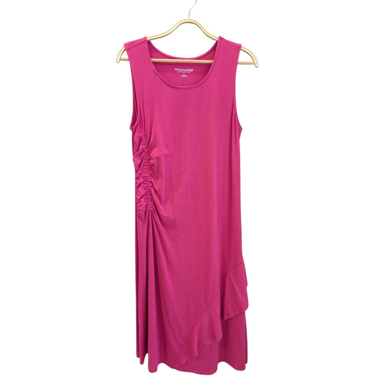 Soft Surroundings Bijou Tank Dress Medium Ruched Sleeveless Stretch Jersey Knit