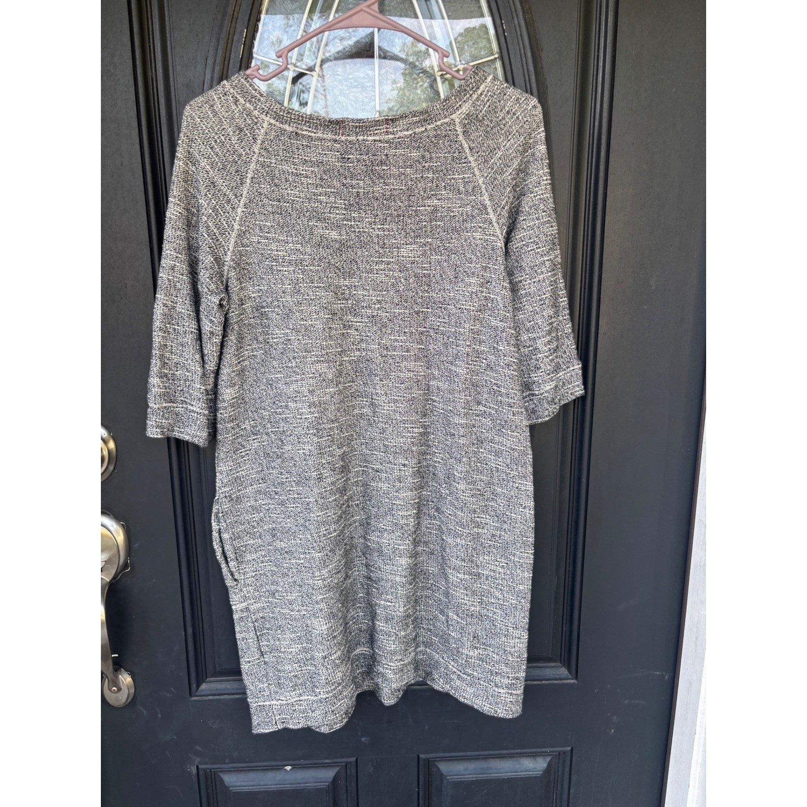 Max Edition Weekend Petite Grey Marled Cotton Knit Shift Dress Pockets 68108SP