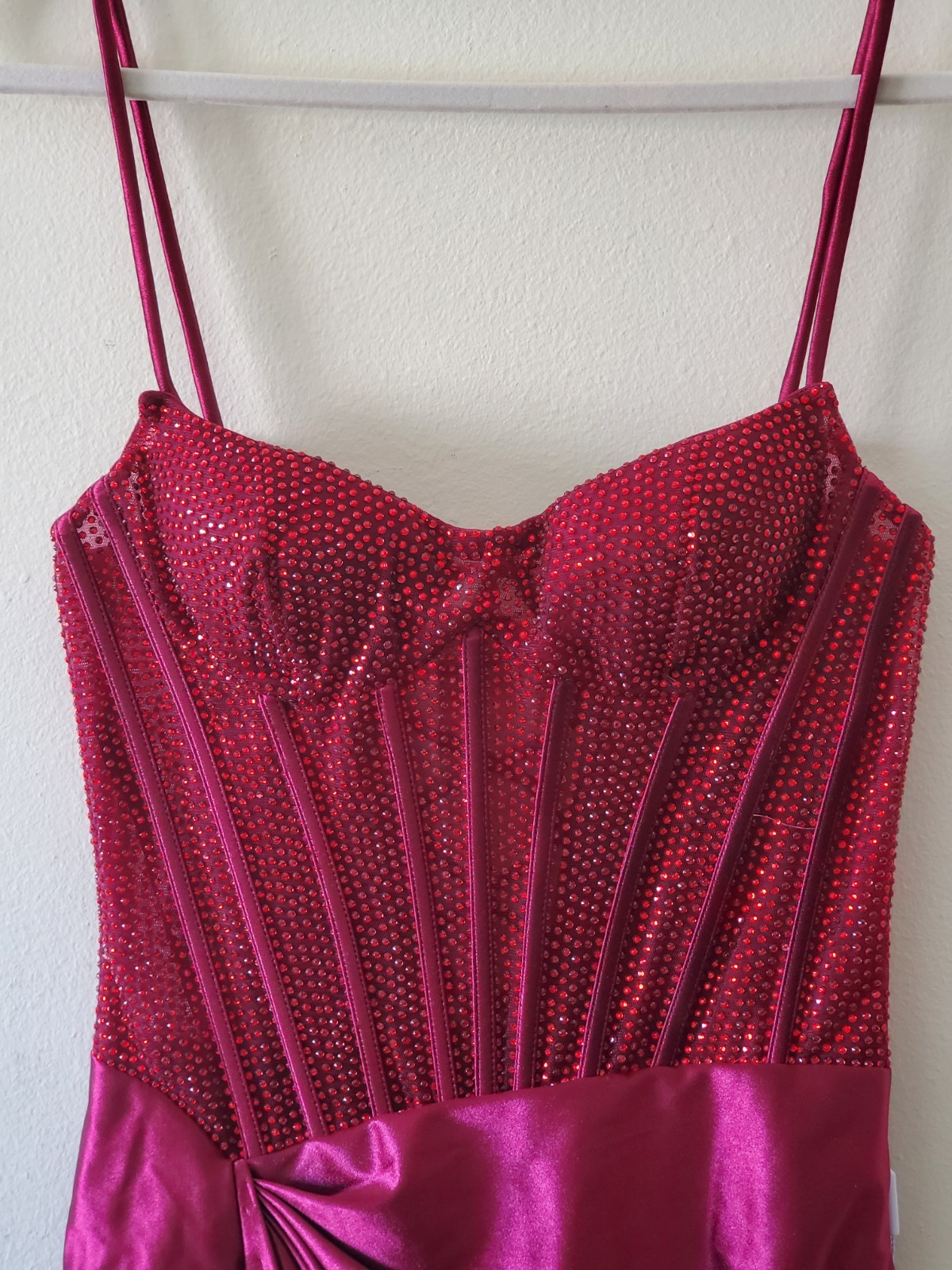 Stacees Sz 0 (XS) Sparkling Strapless Hot Fix Crystal Corset Mini Dress Burgundy