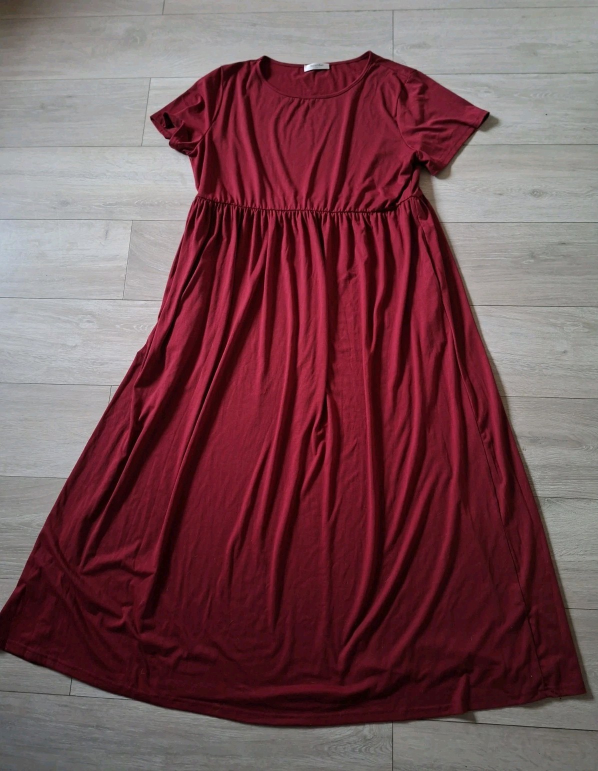 Nemidor Burgundy Stretch Short Sleeved Midi To Maxi Dress Boho Holiday UK22/24