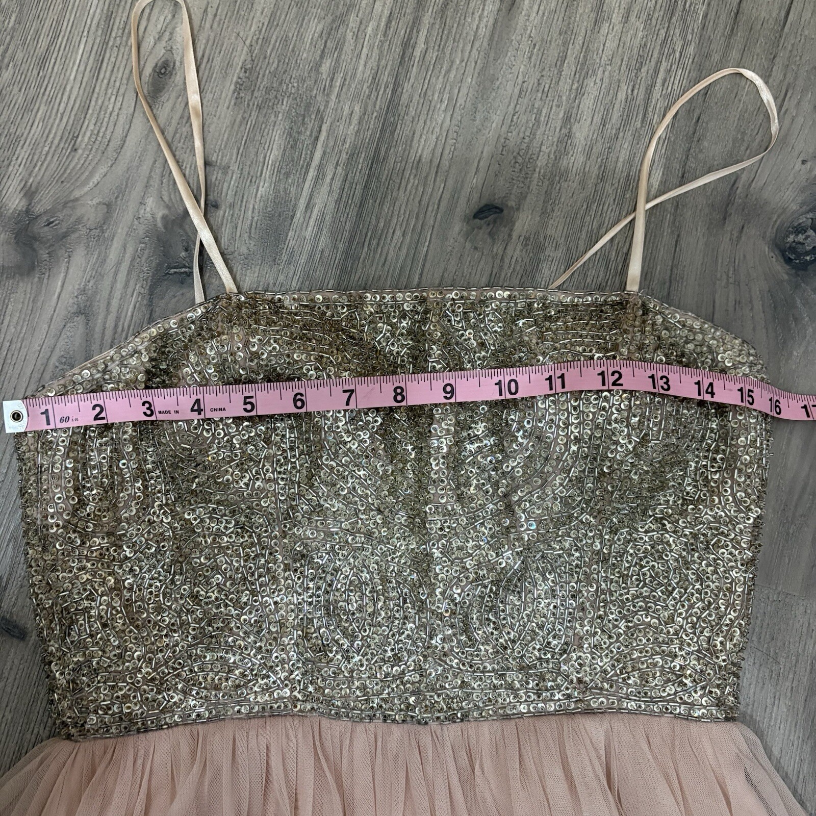 AIDAN MATTOX Sz 6 Blush Beaded Top Tulle Party Prom Pageant Dress Sparkle Short