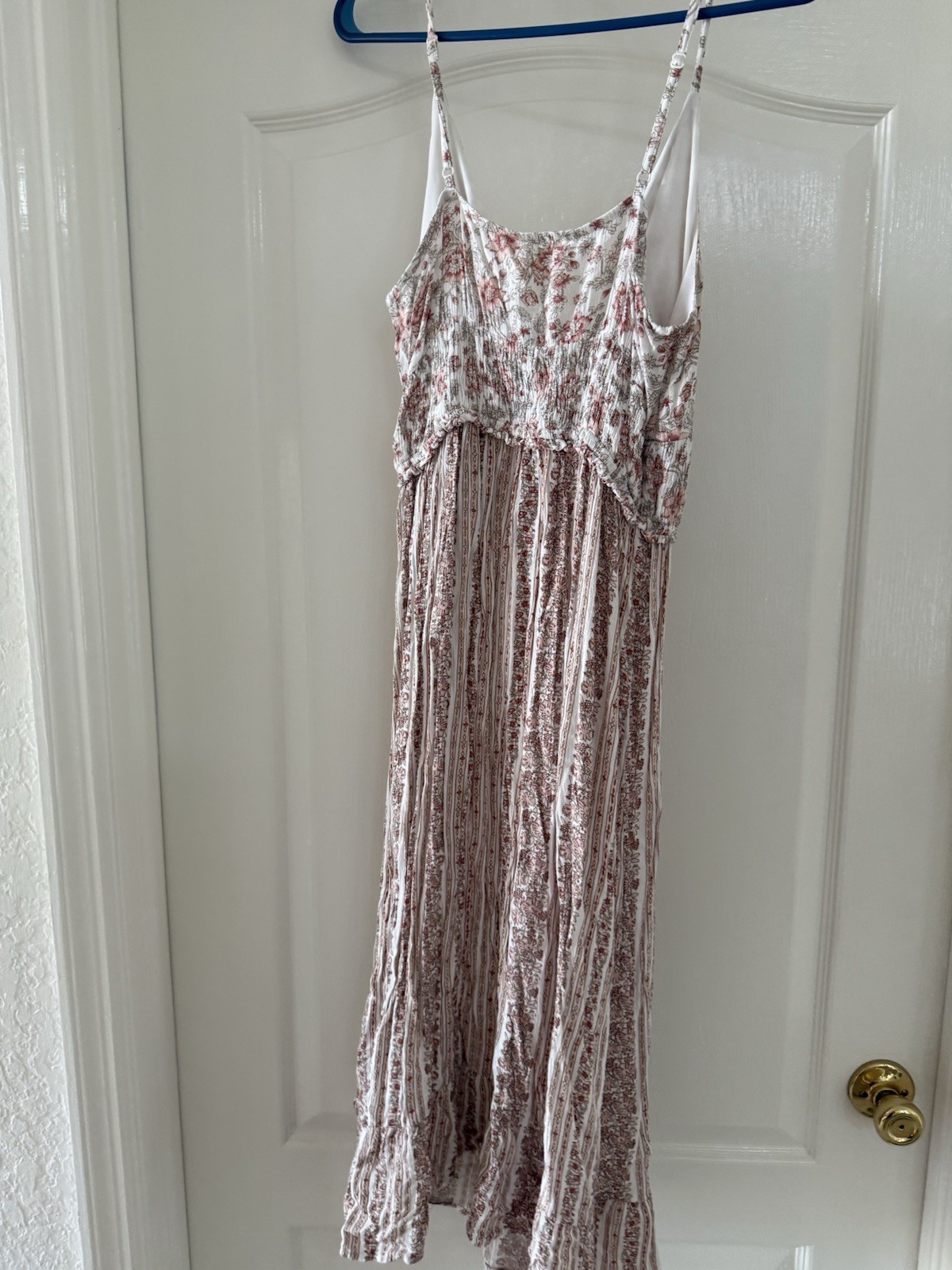 Y2K 90s BOHO Medium sundress Pink roses floral long smocked HINT OF BLUSH