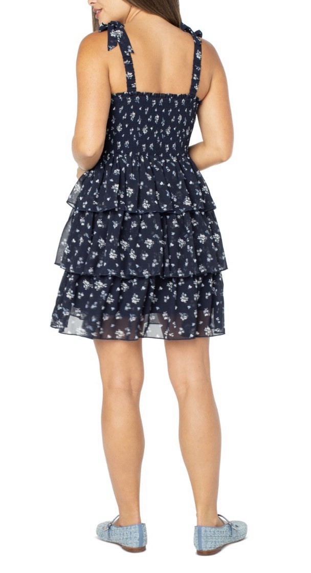 Celebrity Pink Junior’s Floral-print Chiffon Mini Dress-Navy Size-M