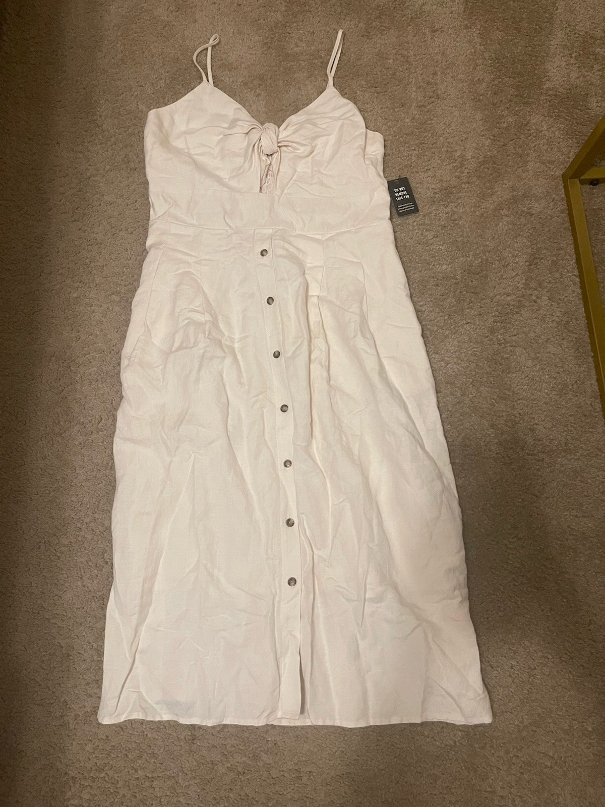 Express Dress Womens Large White Linen Blend Button Front Sundress Lined A-Line