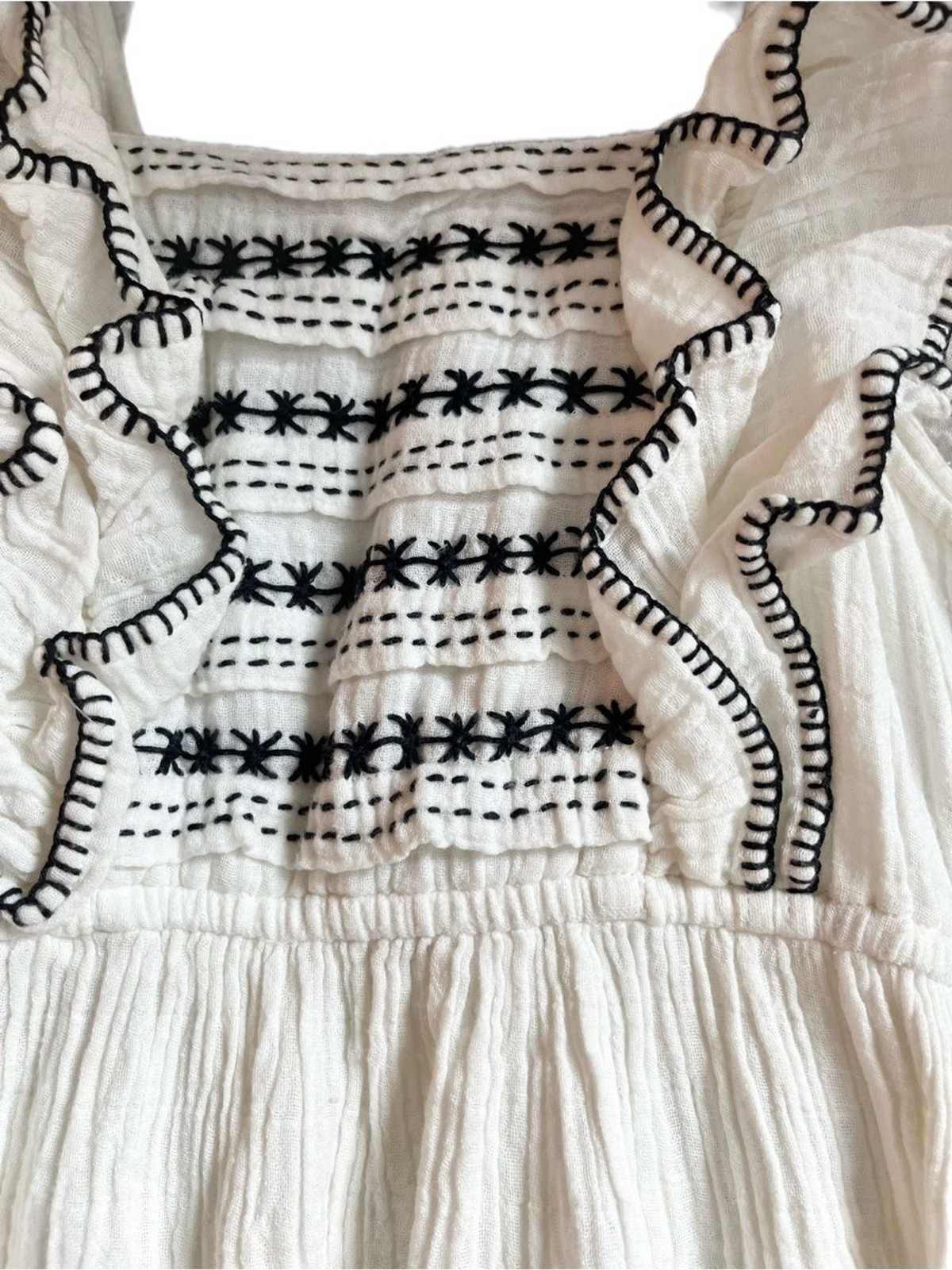 White Embroidered Ruffle-Trim Maxi Resort Style Bohemian Seema Kahai Dress Small