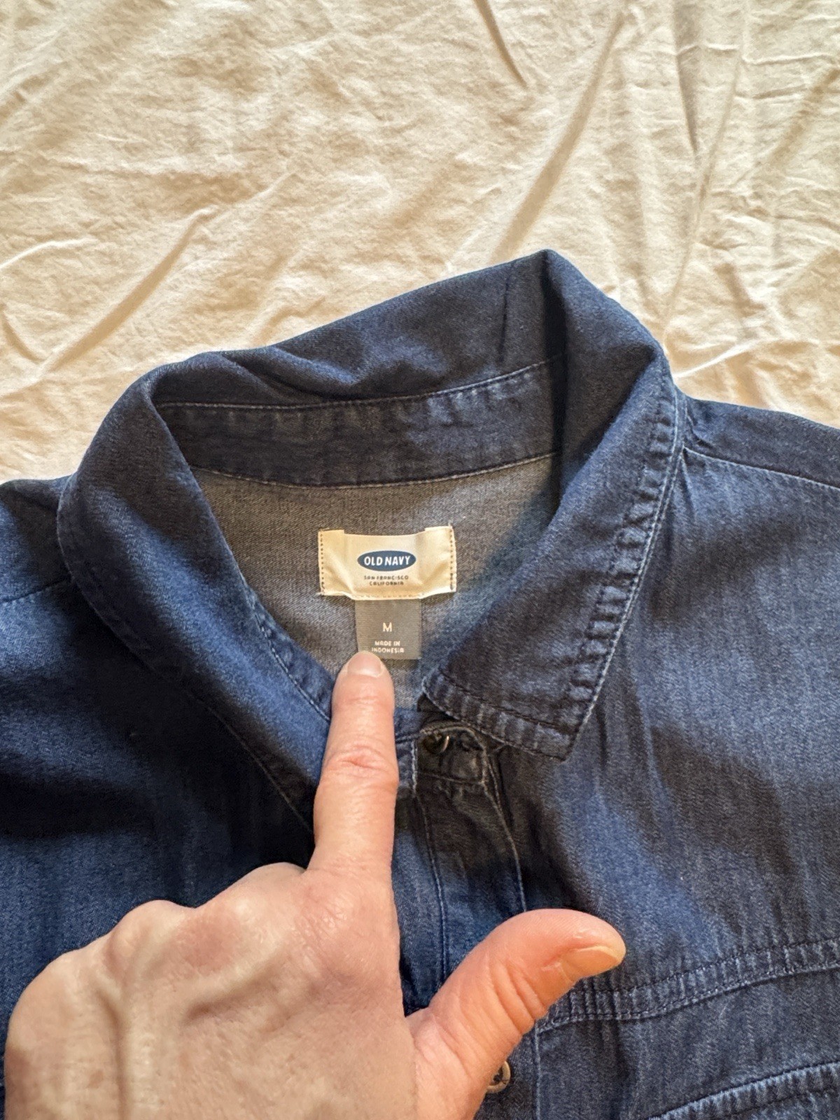 Old Navy Dress Womens Medium Dark Blue Chambray Long Sleeve Popover Shirt Shift