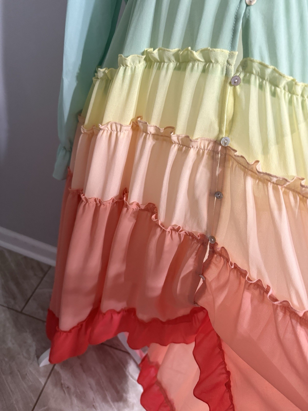 VICI Collection Wavelength Rainbow Tiered Ruffle Maxi Dress Size L
