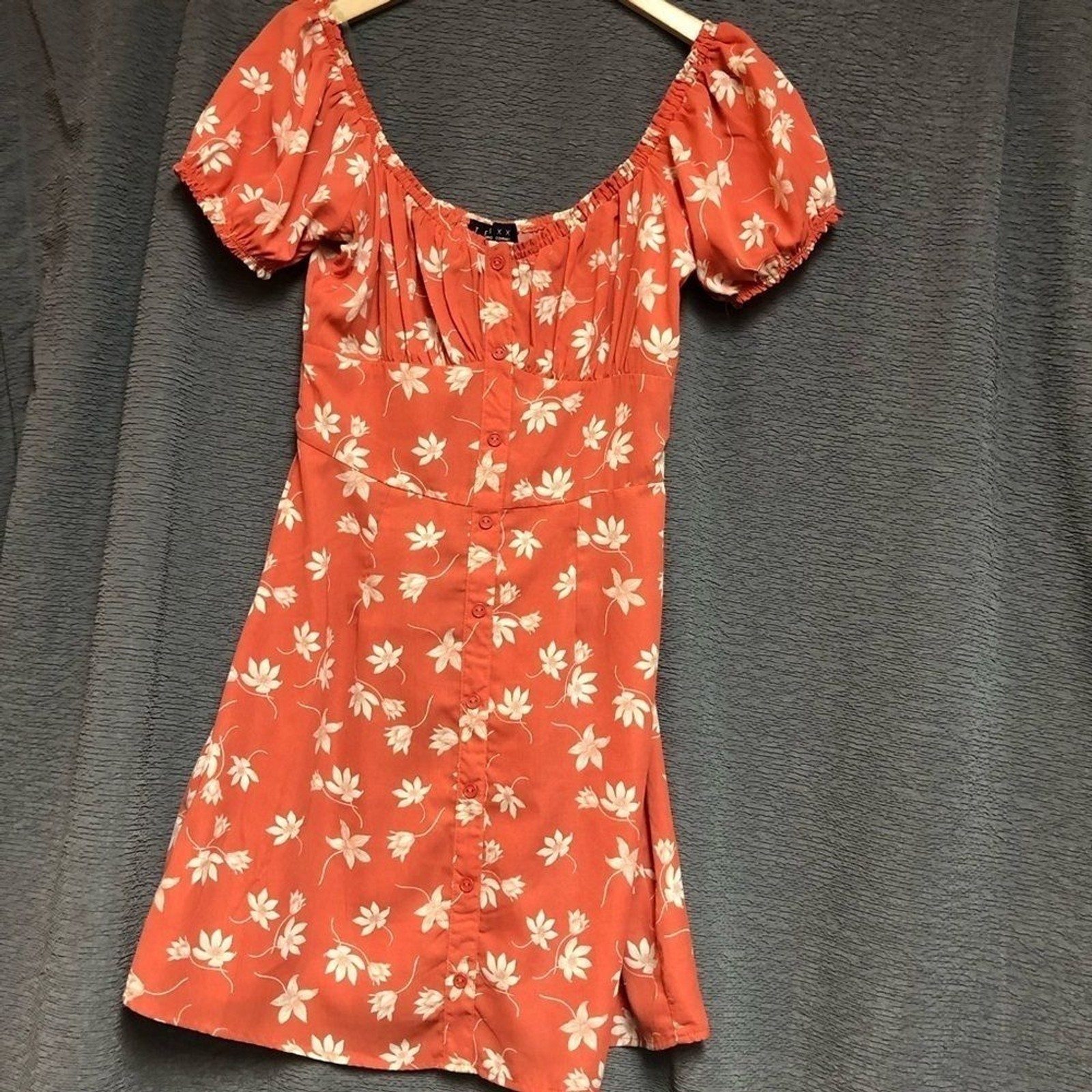 Trixx Small orange floral peasant type dress pull over buttons on front