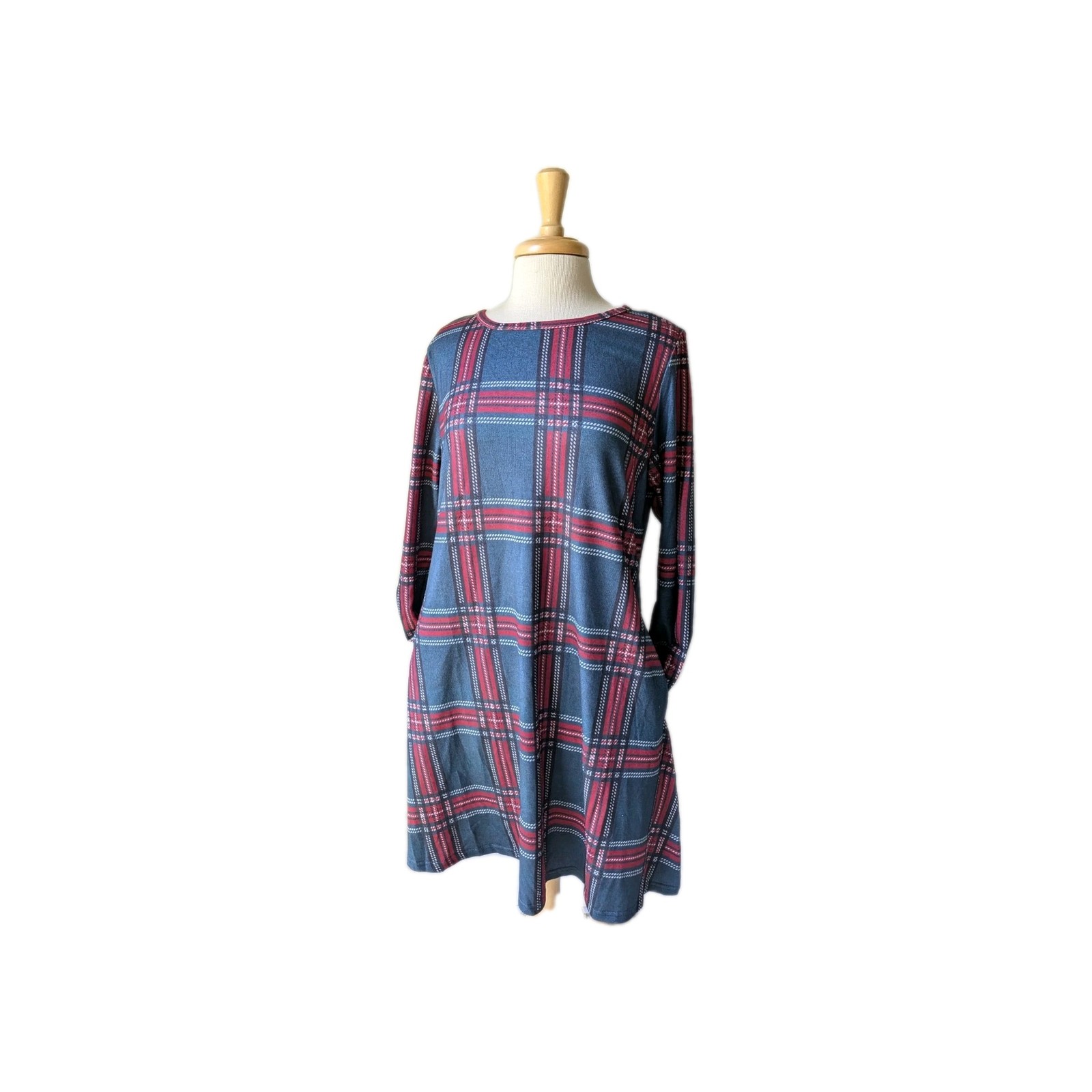 NWT Size L MIROL Holiday Christmas Pockets GREEN RED WHITE PLAID Mid Swing DRESS